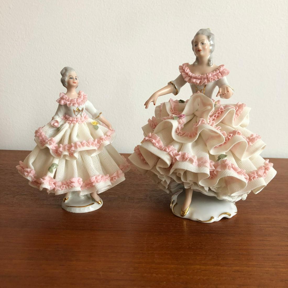 2 Volkstedt Dresden Lace Porcelain Figurines (1 of 8)