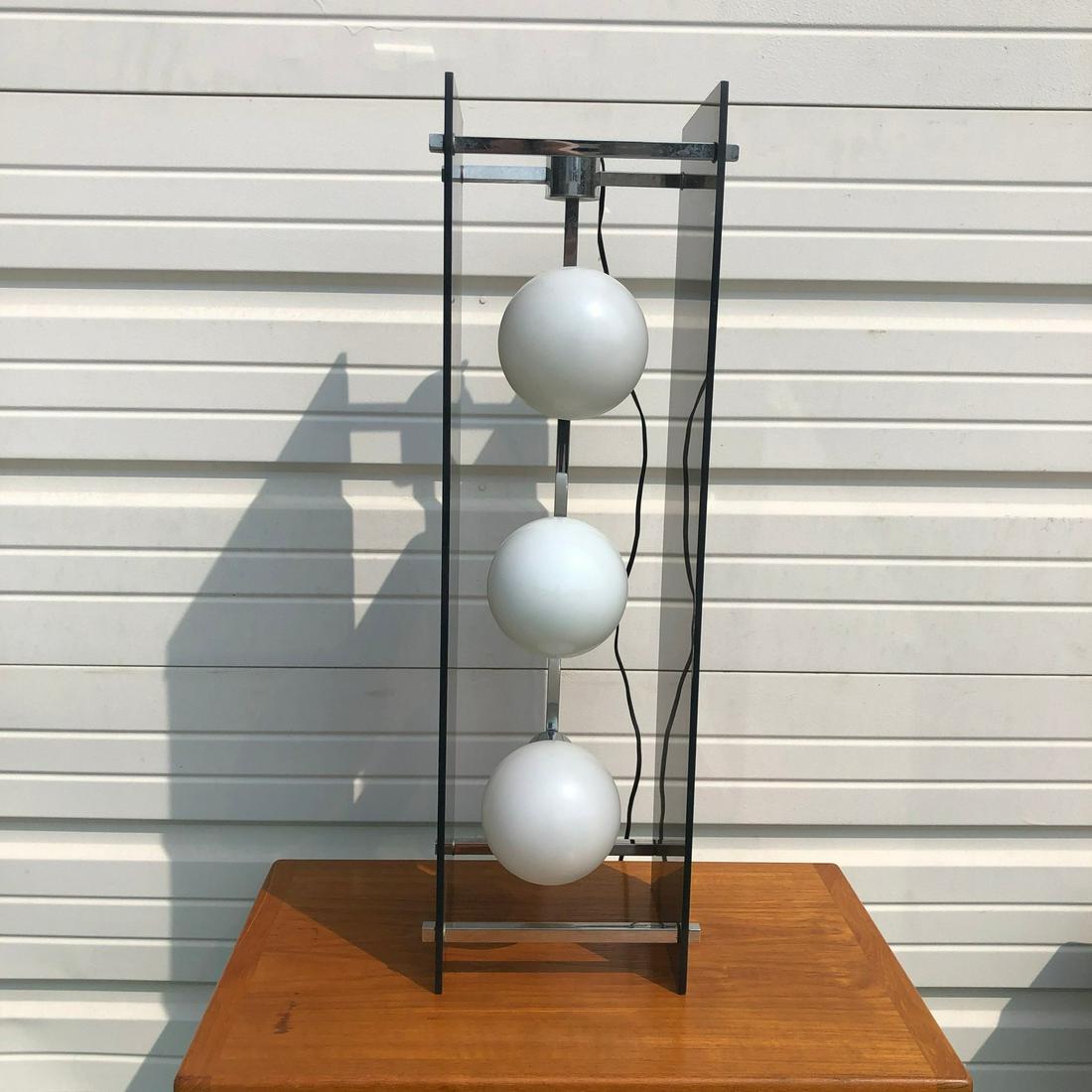 Mid Century Chrome & Smoked Glass 3 Light Table Lamp (1 of 6)