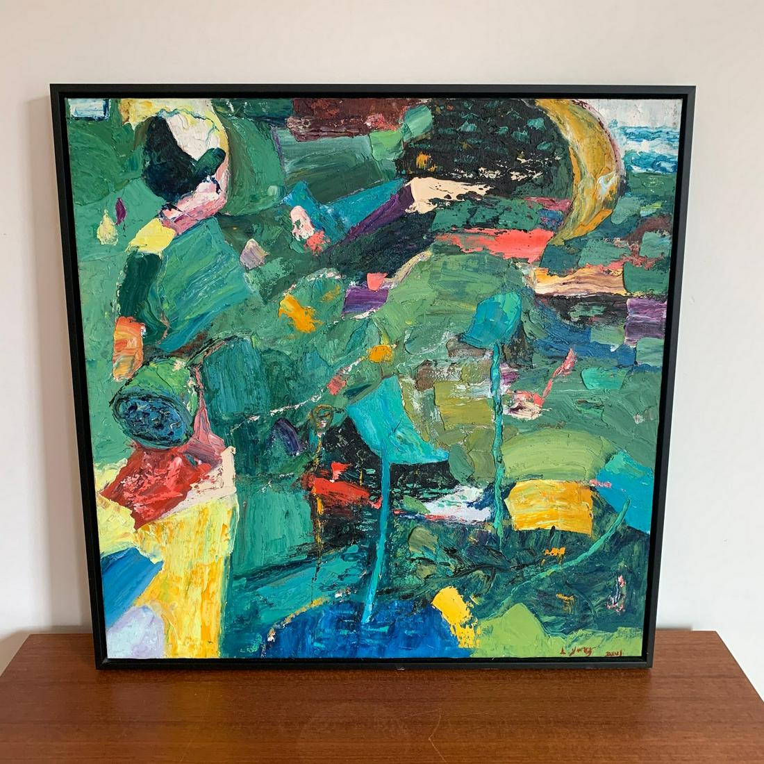 Signed L (I) Yang Abstract Oil on Canvas (1 of 3)