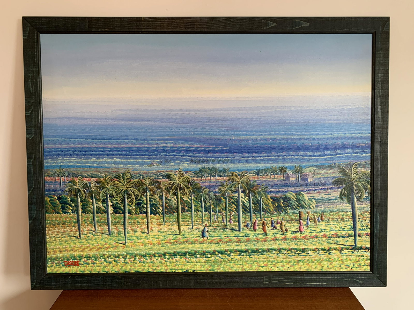 Jean Adrian Seide Oil on Canvas Haitian Farm: Native Haitian Folk Artist, self-taught b. 1952 ; 43.5in x 33in