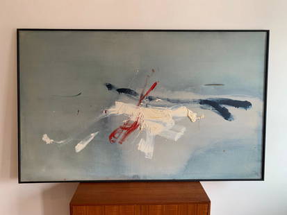 Signed Jacques Charlier 1963 Oil on Canvas: See damage in picture ; 72in x 44in