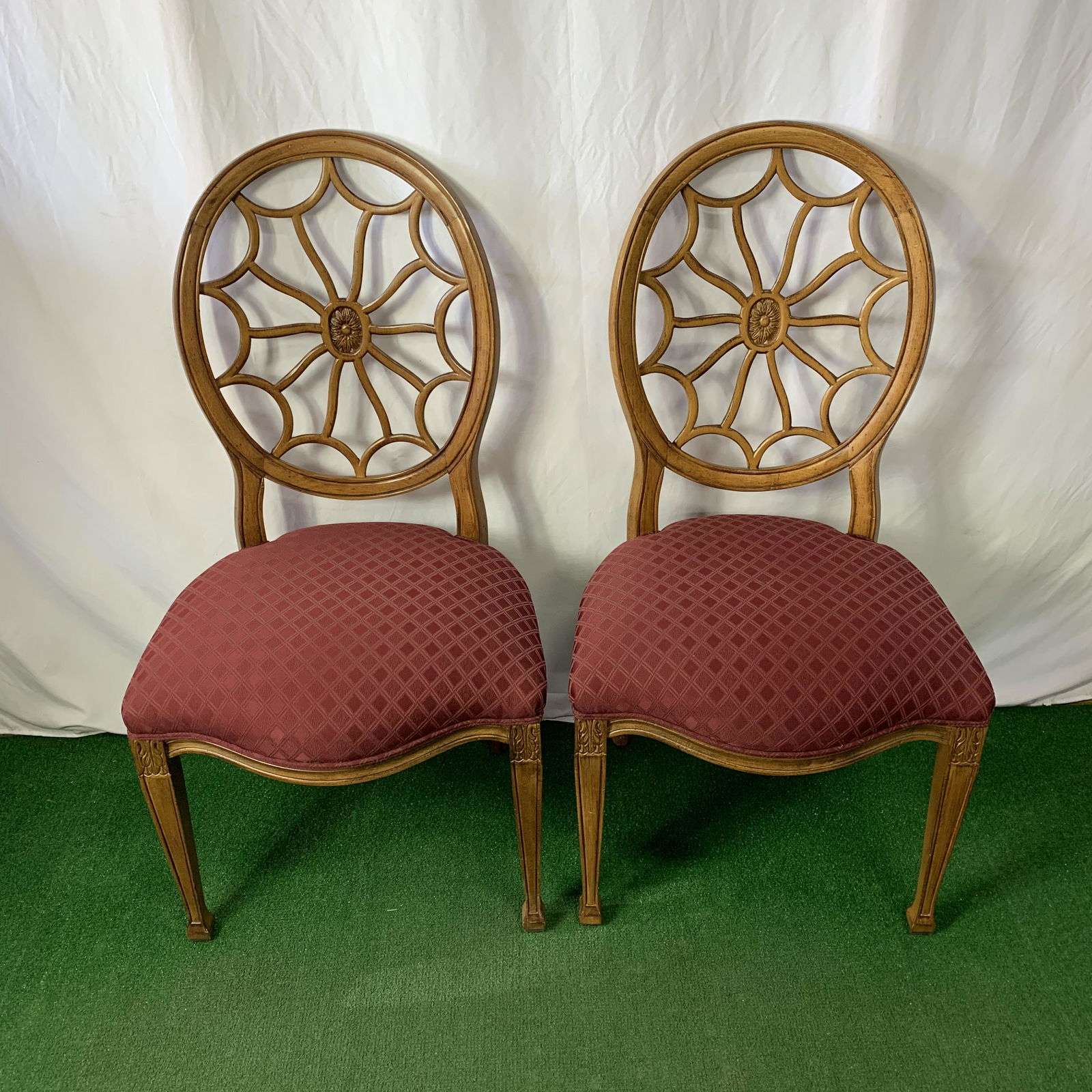 Pair Spider Web Back Medallion Mahogany Side Chairs (1 of 5)
