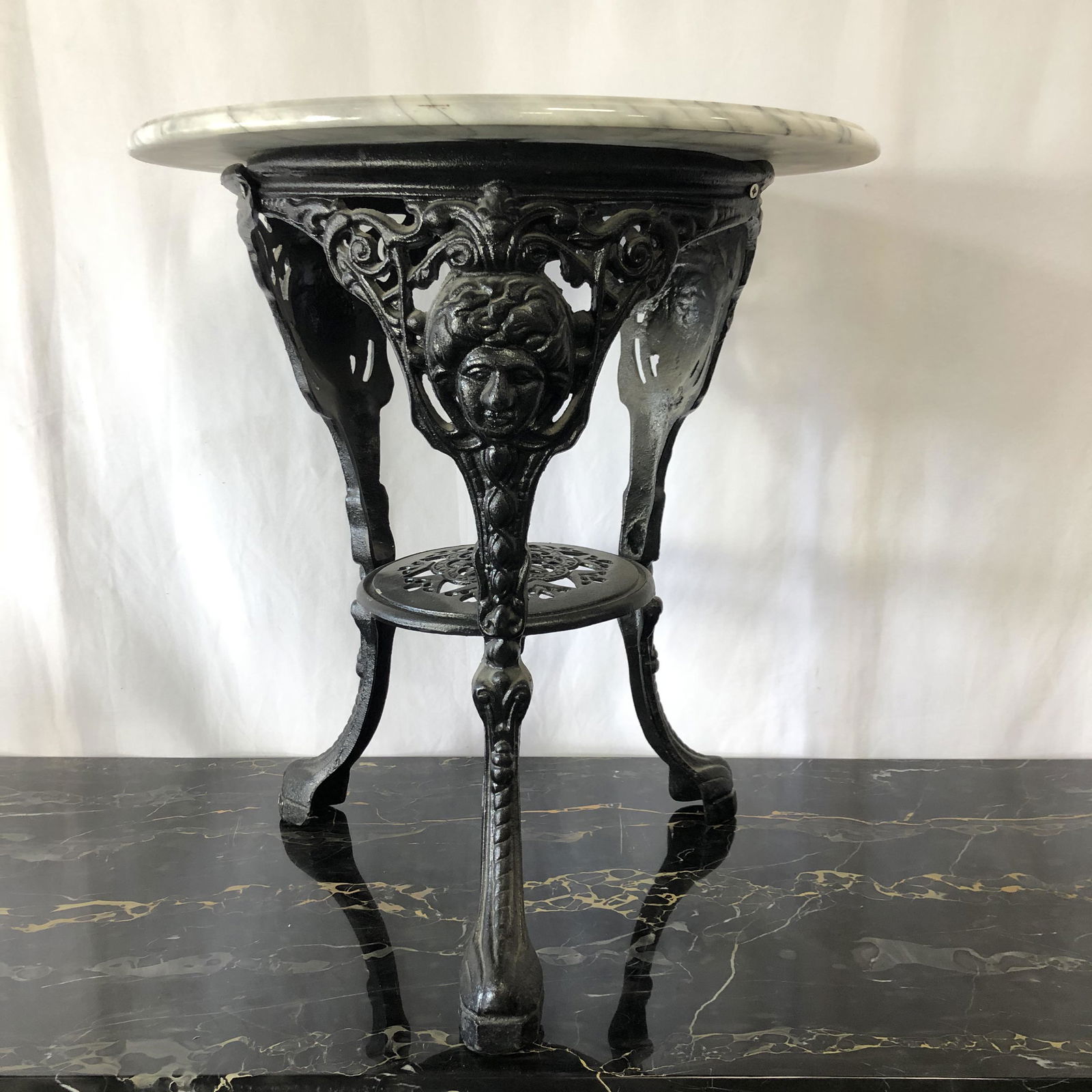 Figural Faced Cast Iron Table with Marble Top (1 of 6)