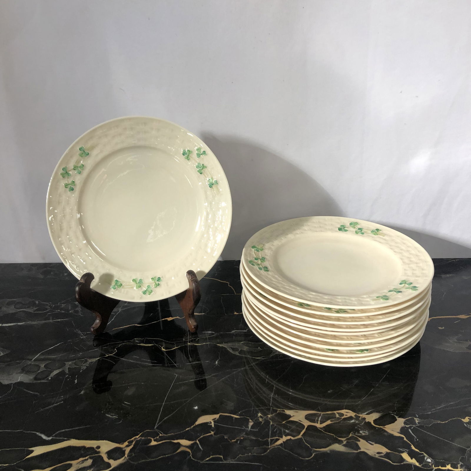 Set 10 Irish Belleek Dessert Plates (1 of 2)