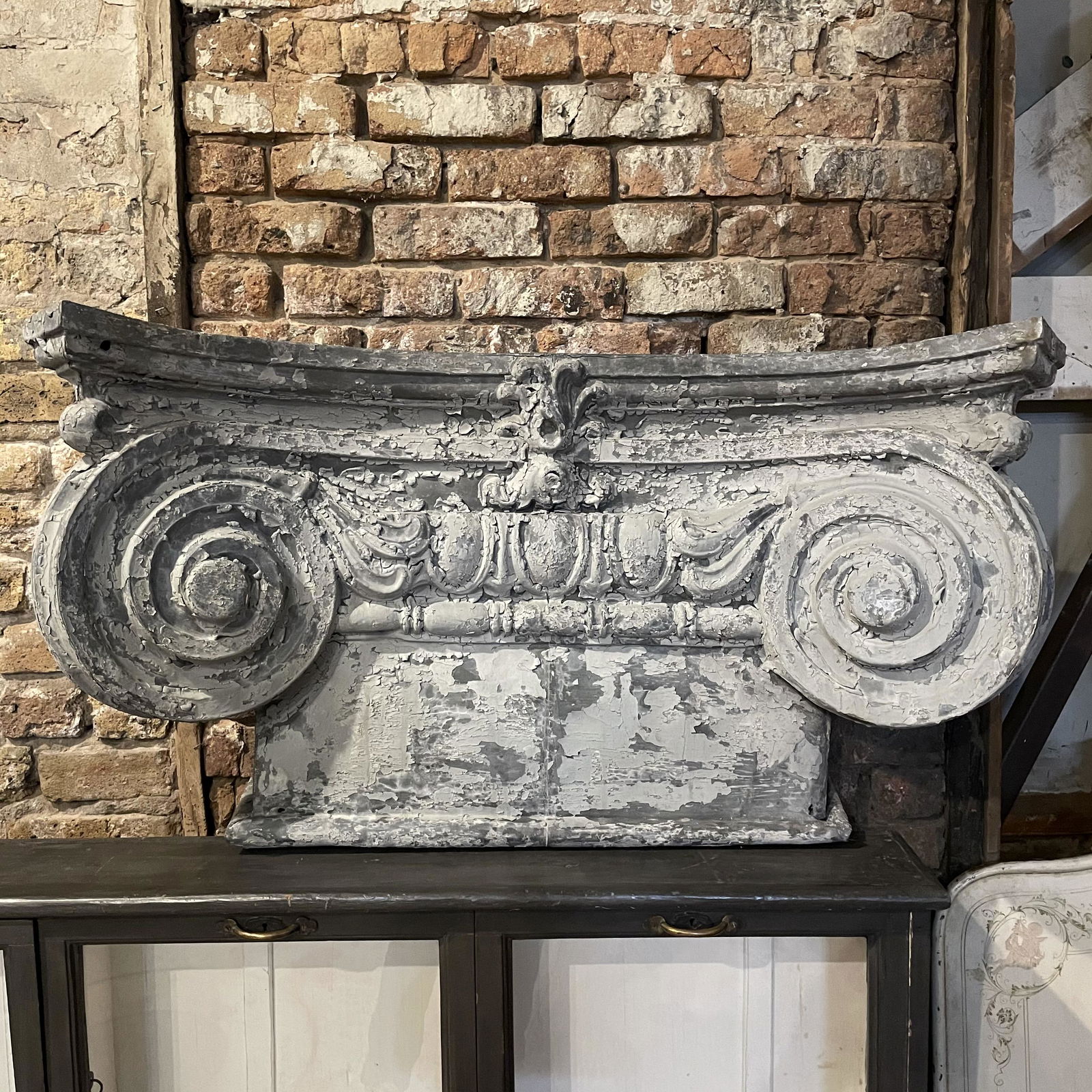 19th C. Zinc French Architectural Capital: 42in long x 23in tall x 12in deep - Private Carrier or Pickup