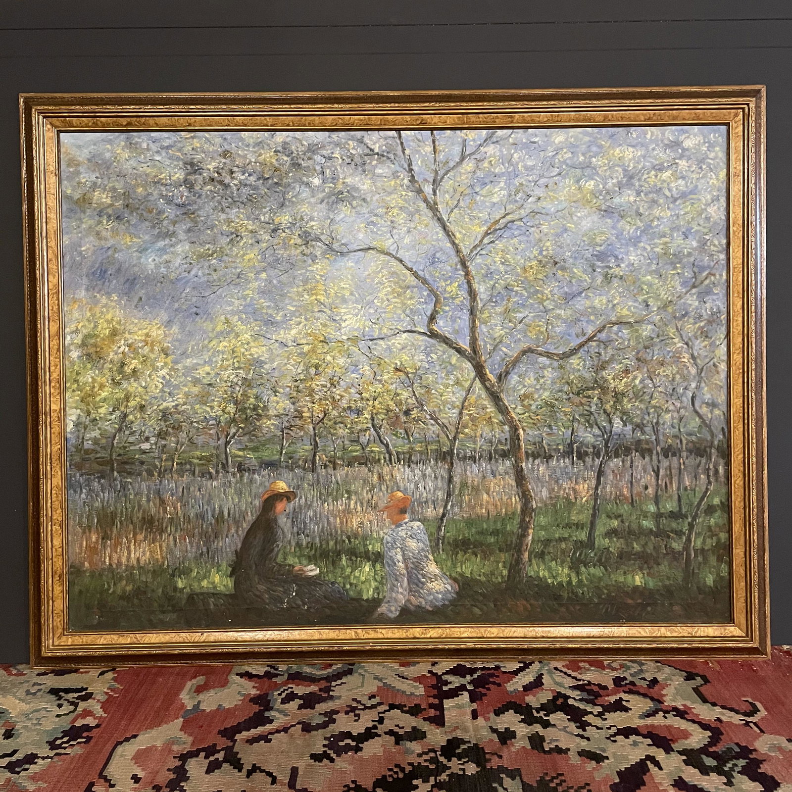 Still Life in the Manner of Monet Signed M. Austin: Oil on canvas - 53in x 41 1/2in in frame