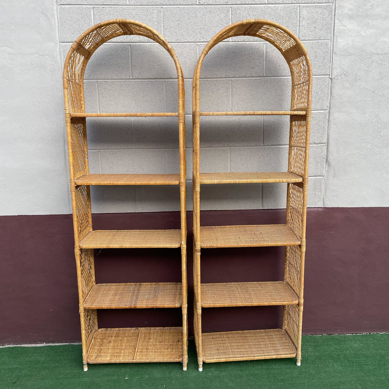 Pair Wicker Shelves: 74in tall x 24 wide x 12in deep
