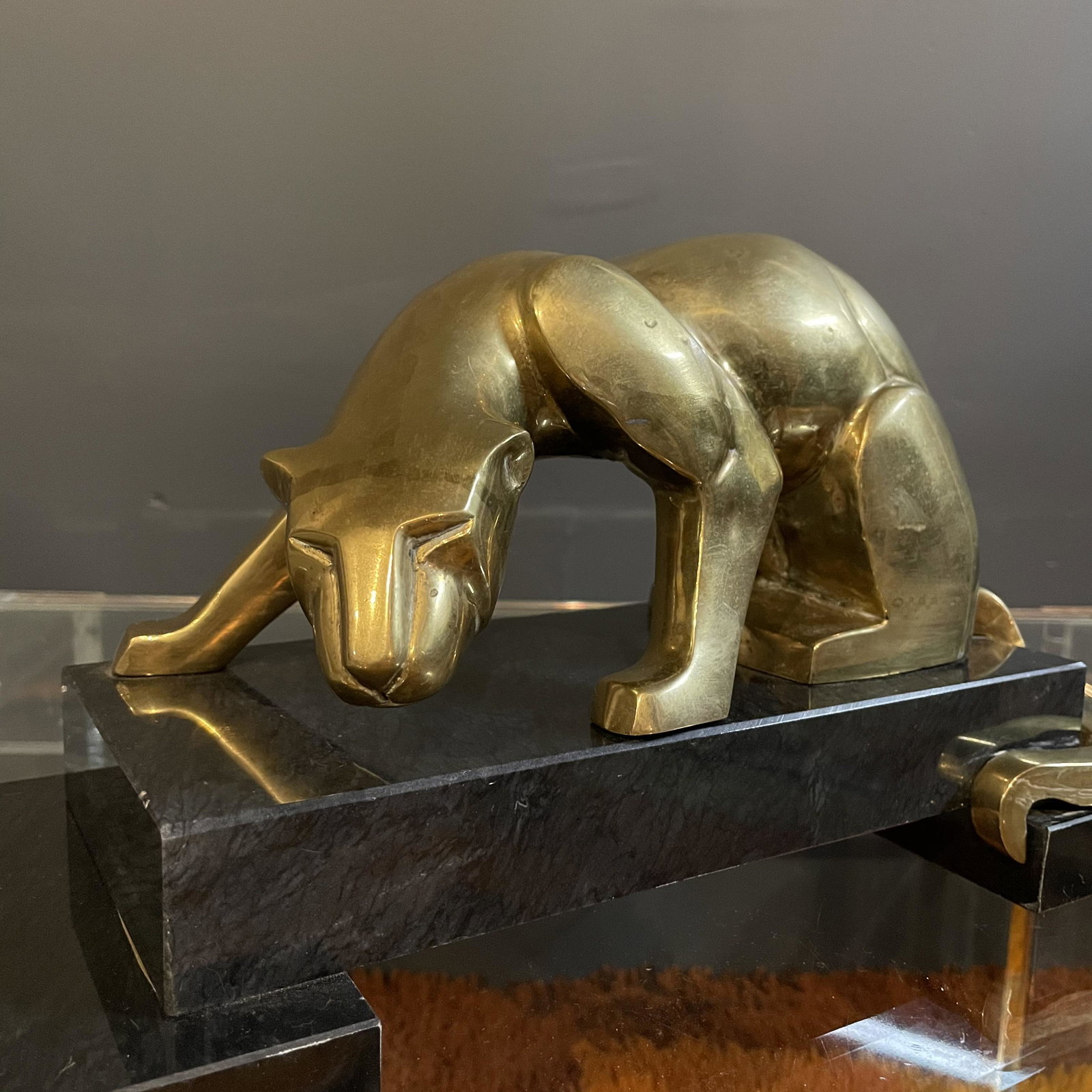 In the manner of Georges Lavroff Art Deco Panther: 14in L x 8in T x 6 1/2in D