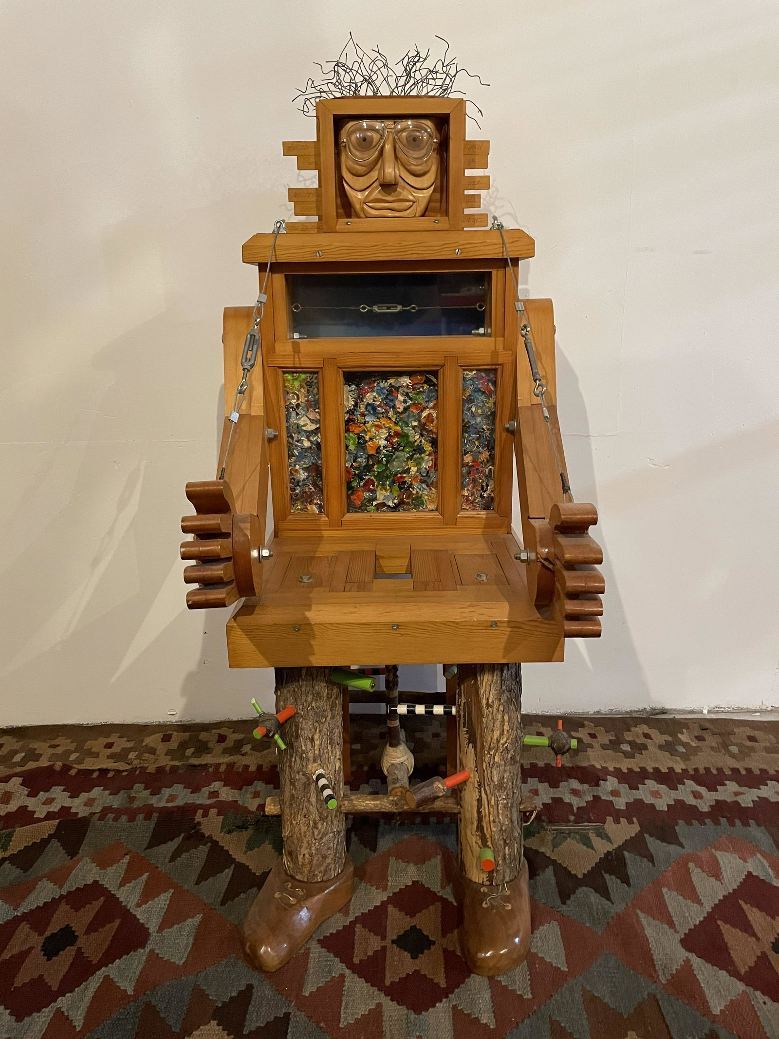 David Holmes Signed Figural Man Folk Art Chair: 44 1/2in T x 20in W x 20in D