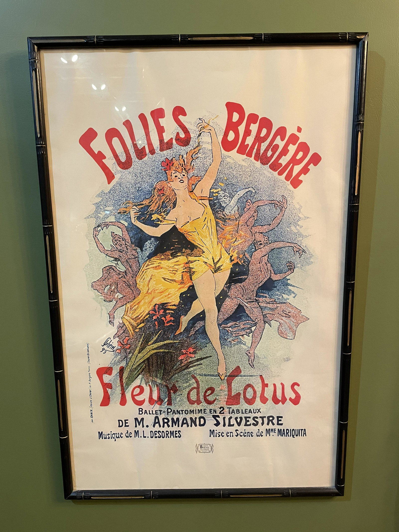 Art Nouveau Folies Bergere Advertising Poster by Milan: 36in L x 23 1/2in W