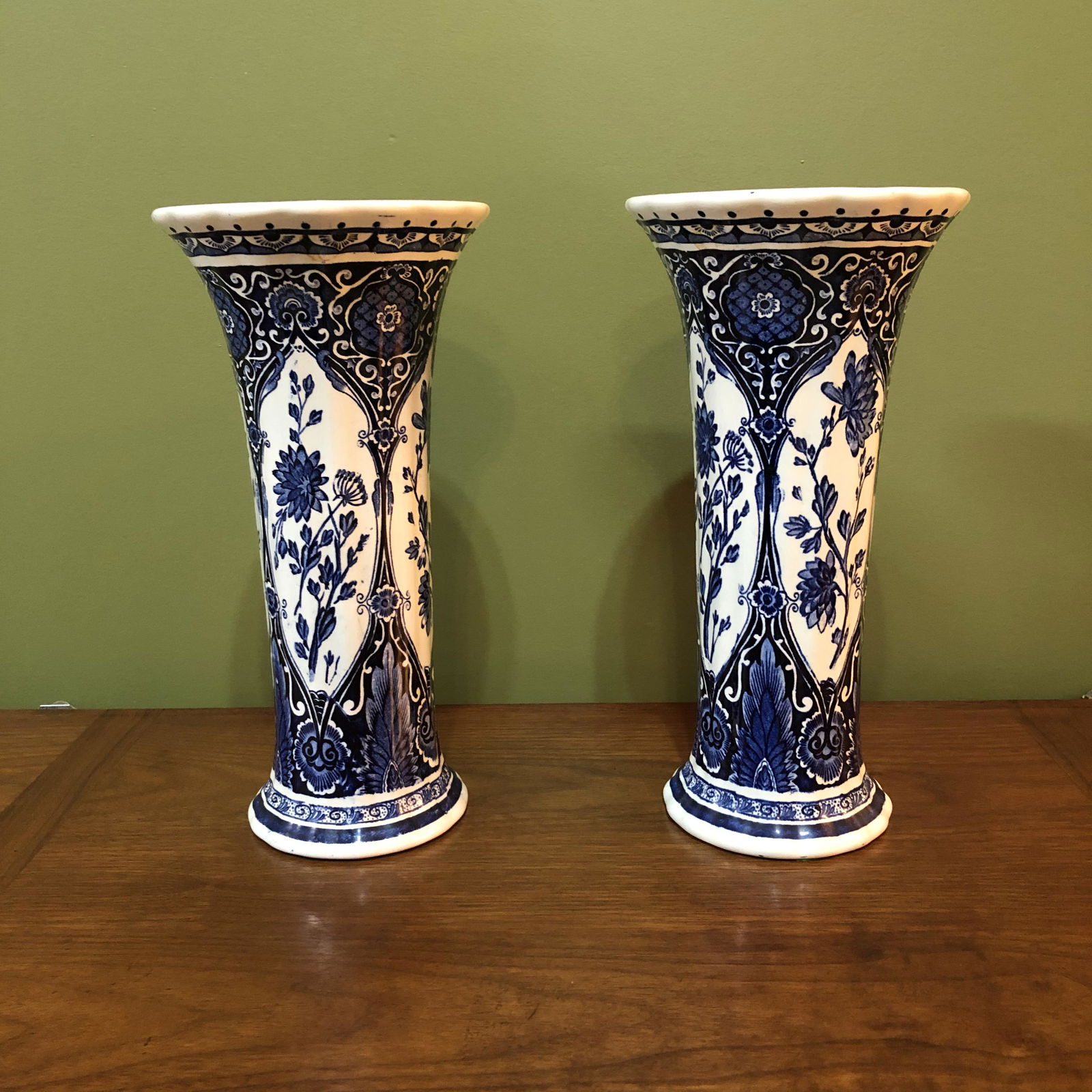 Pair Delft Vases Belgium (1 of 5)