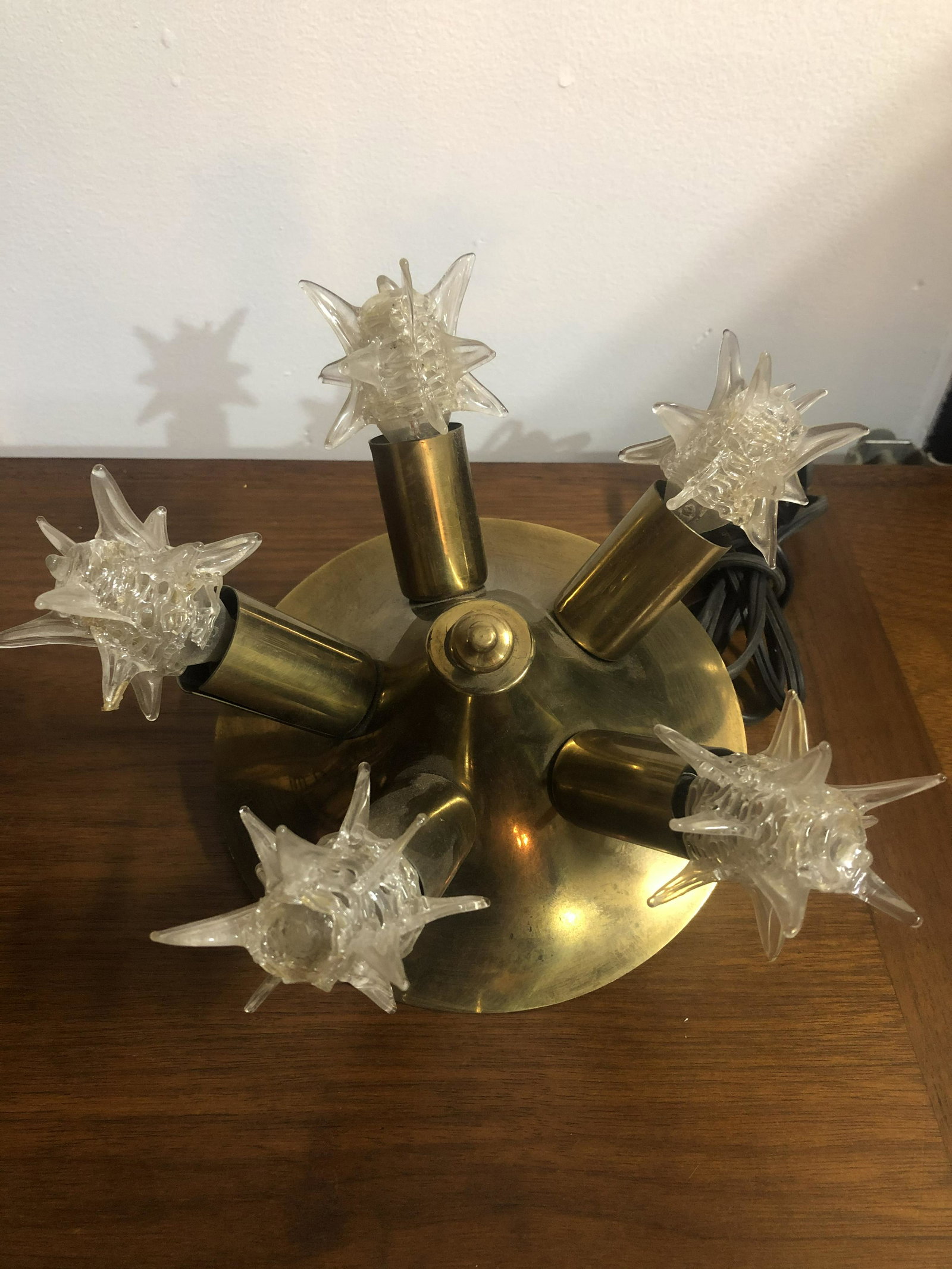 Mid Century Small Satellite Starburst Light Fixture: 7in diameter x 4in hanging from ceiling