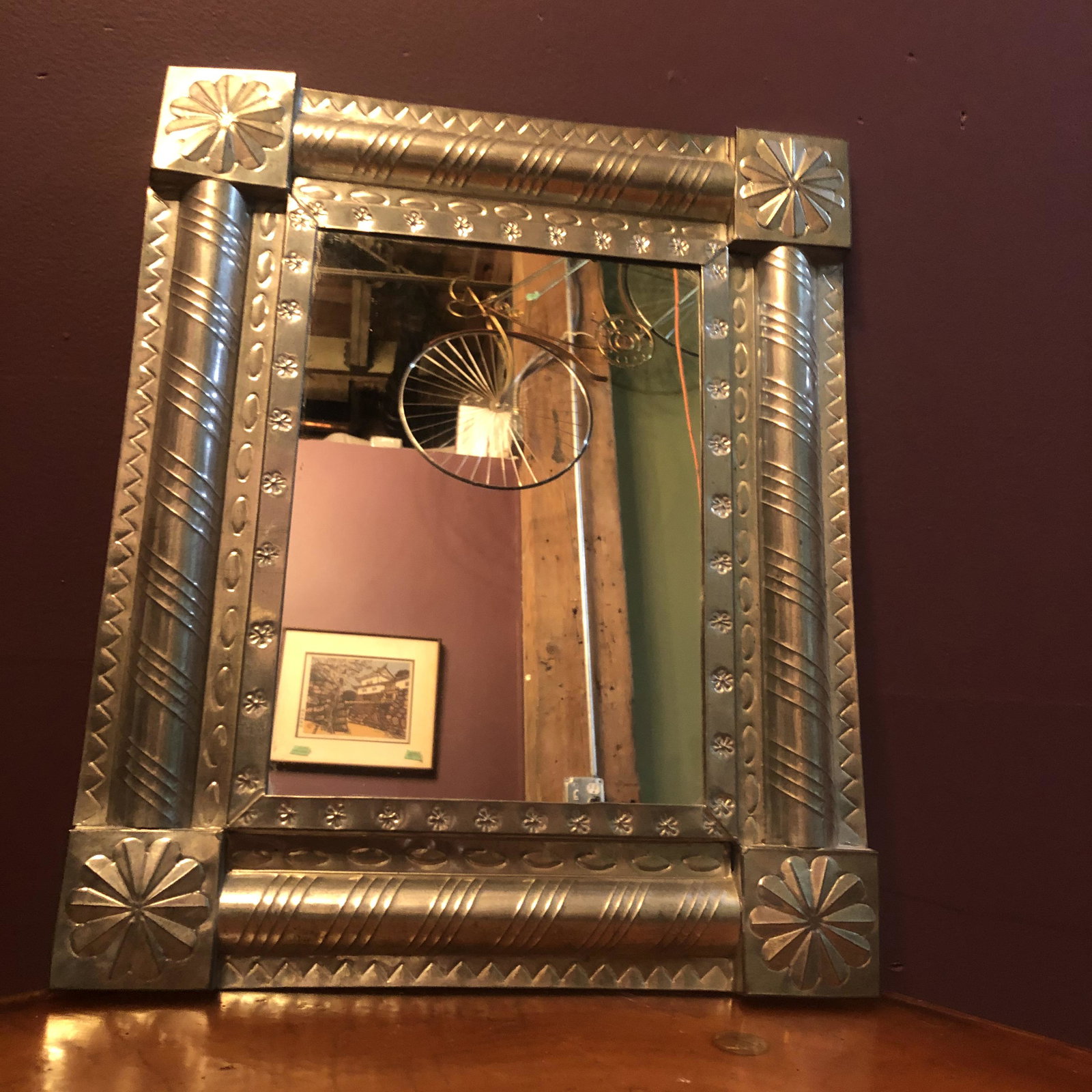 Mexican Tin Folk Art Mirror (1 of 3)