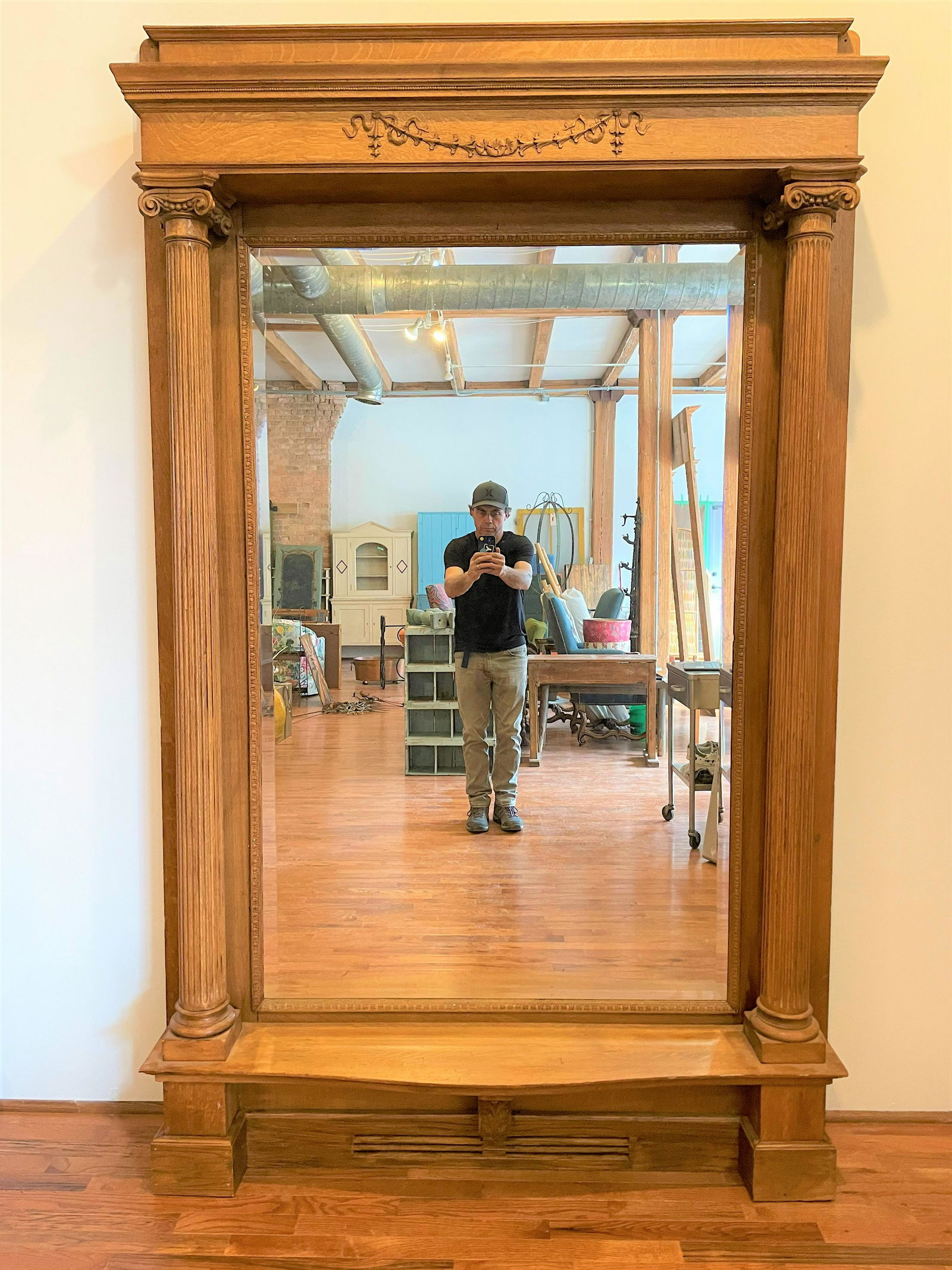Victorian Oak Pier Mirror with Fluted Columns (1 of 8)