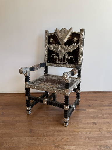 African Throne Chair With Eagle & Animal Hide