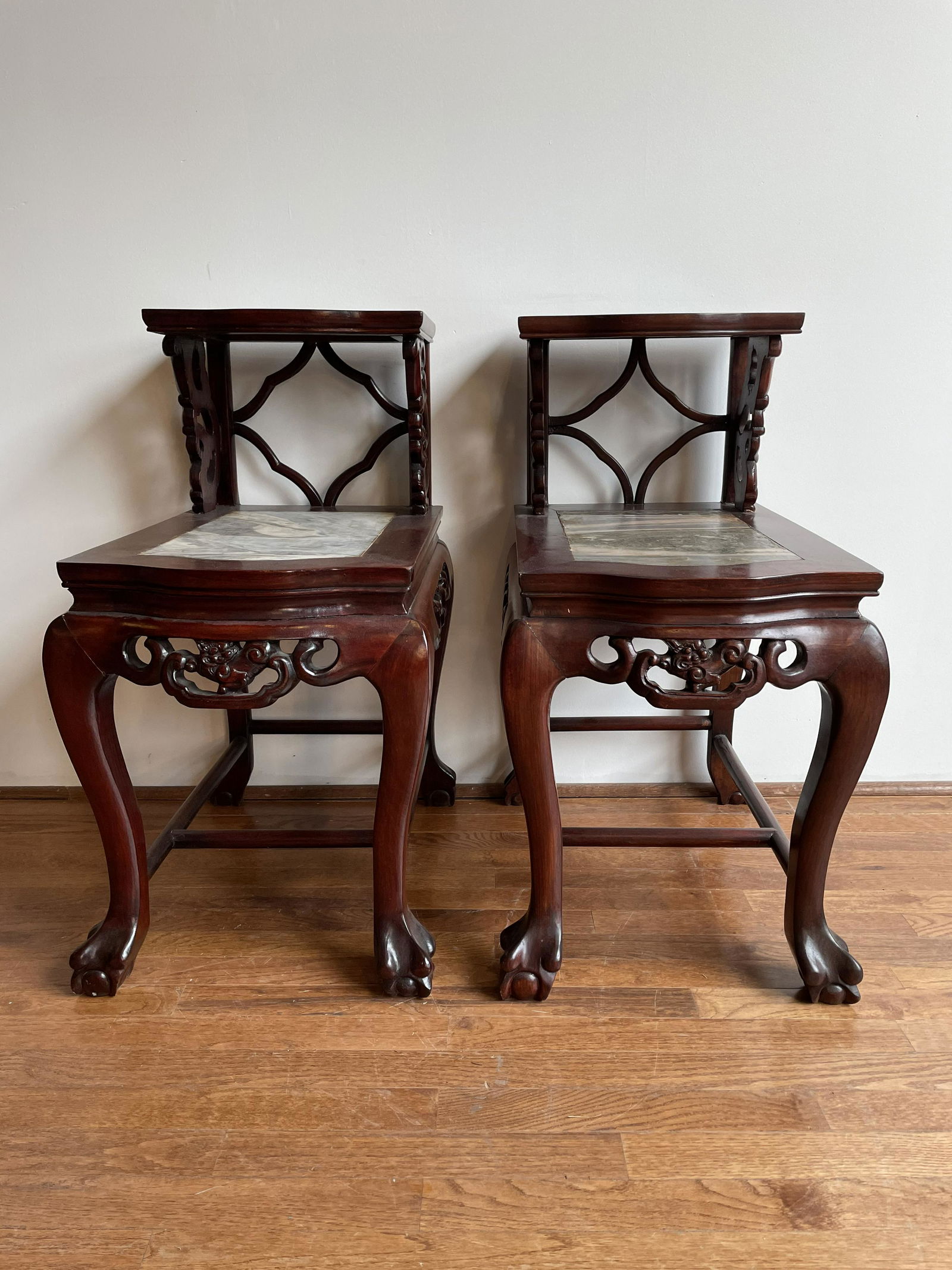 Pair Chinese Rosewood & Marble Insert Nightstands (1 of 8)