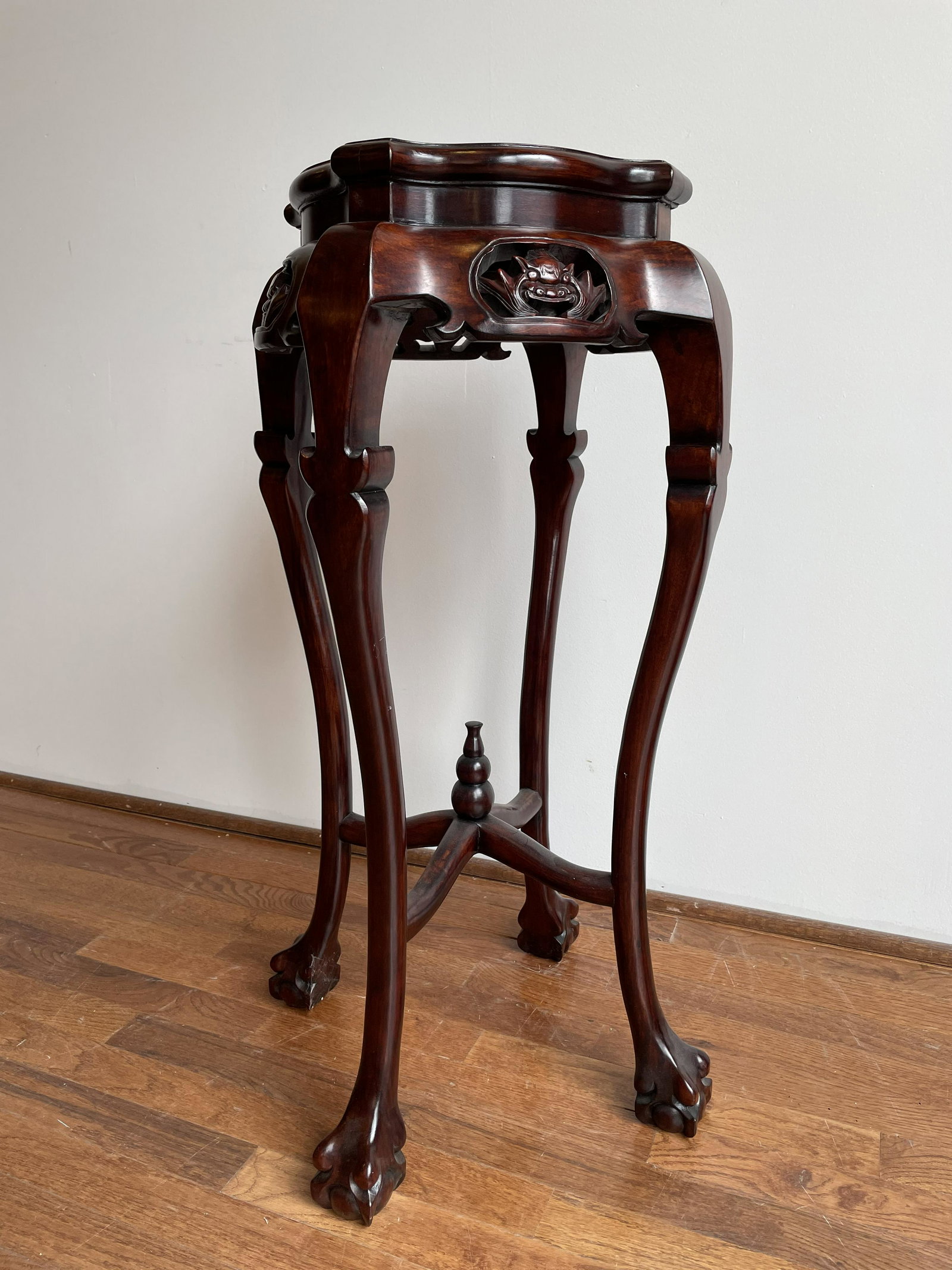 Chinese Rosewood & Marble Insert Plantstand: 32in T x 14in x 14in base top