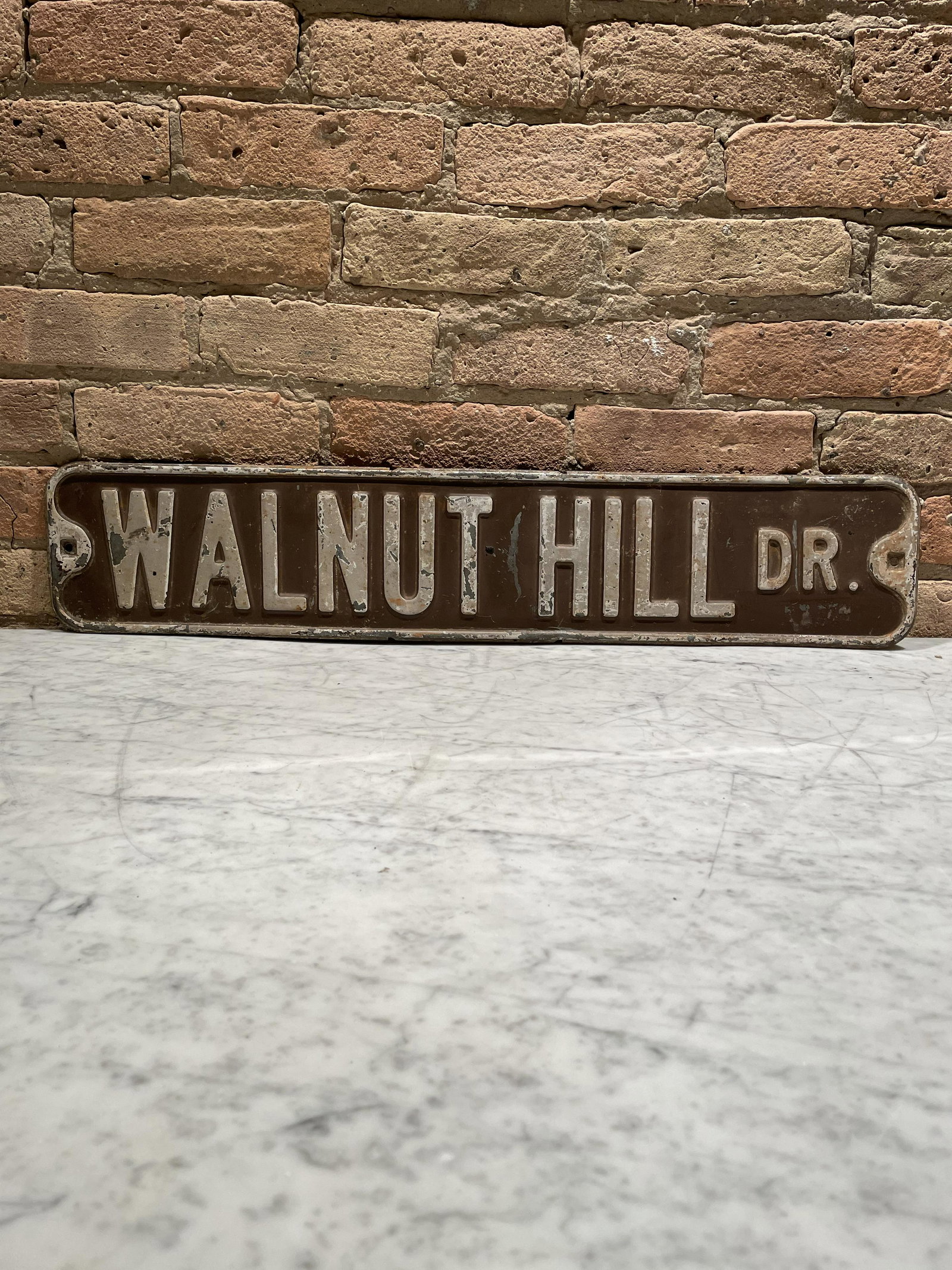 Antique Enamel Street Sign Walnut Hill Dr.: 30in L x 6in T