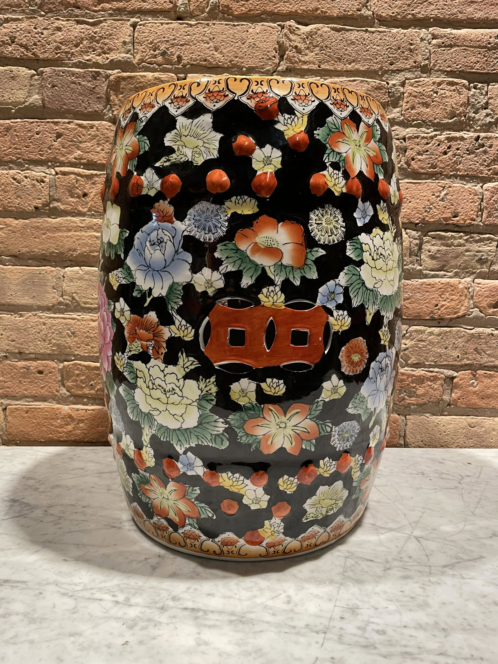 Chinese Porcelain Planter Stool: 18 1/2in T x 12in diameter