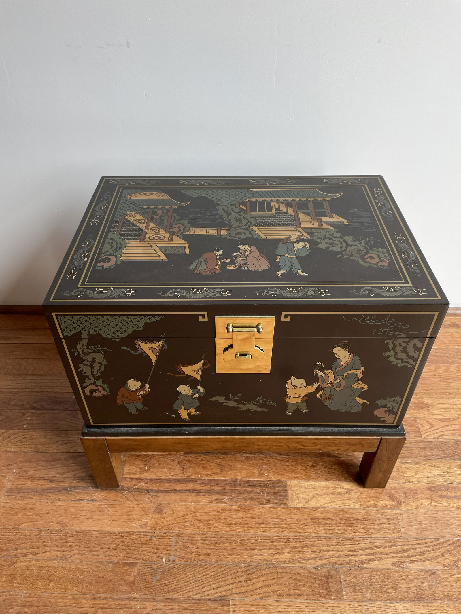 Black Lacquer & Brass Oriental Chest (1 of 7)