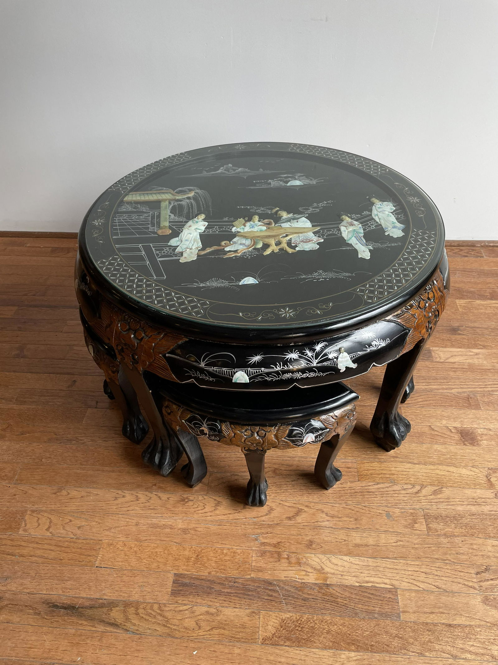 Mid Century Inlayed Chinese Low Table with Nest Chairs (1 of 8)