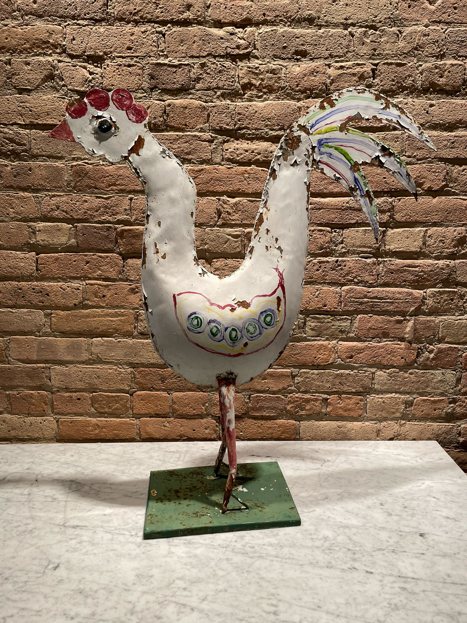 Old Folk Art Metal Garden Chicken Sculpture (1 of 5)