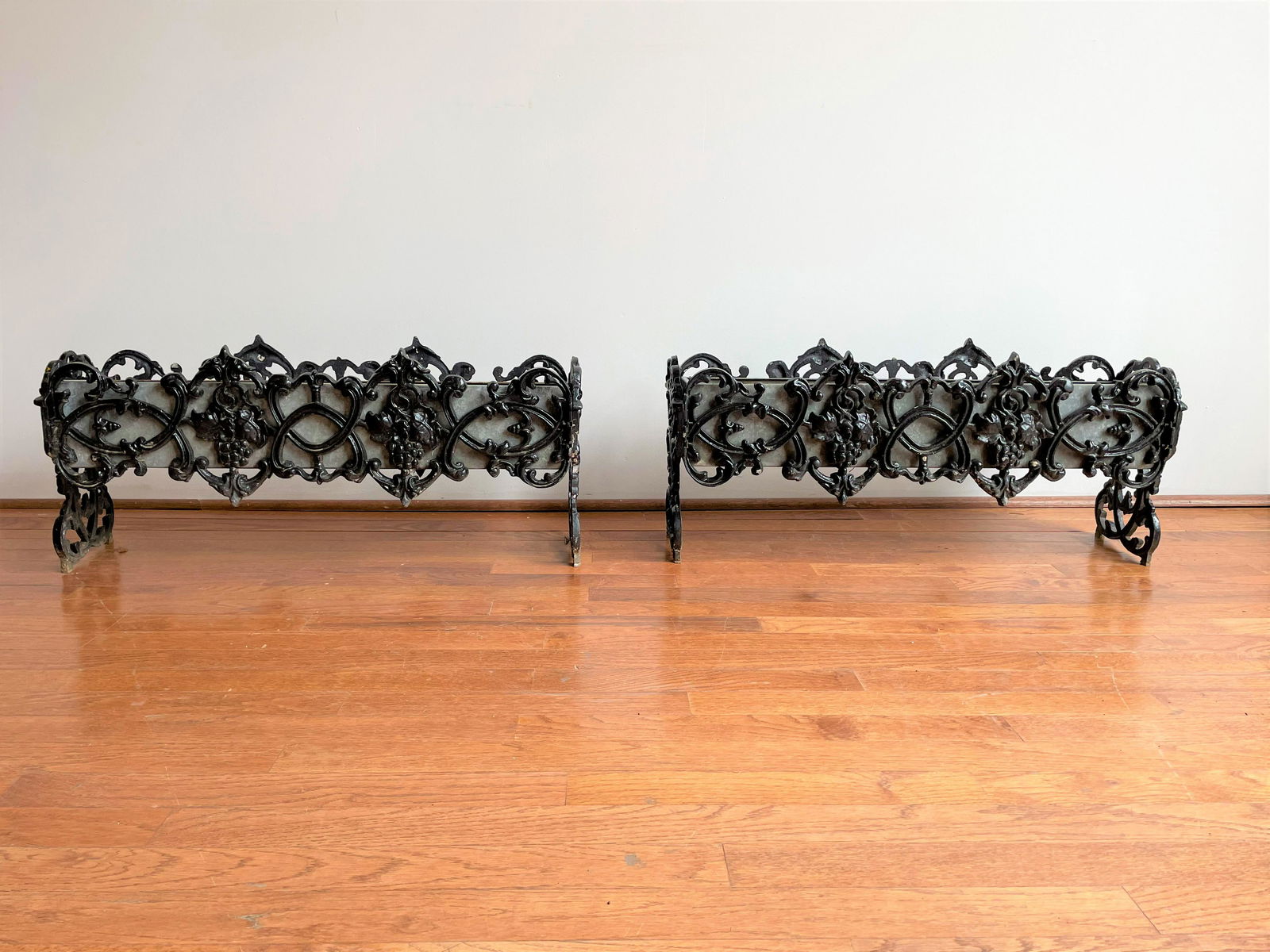 Pair Black Cast Metal Planters (1 of 6)