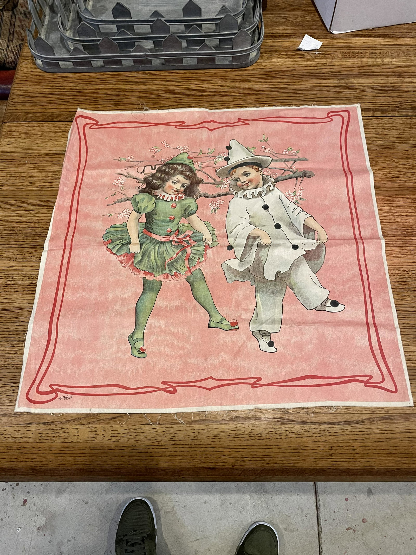 Art Nouveau Silk Signed Textile: 22in x 22in