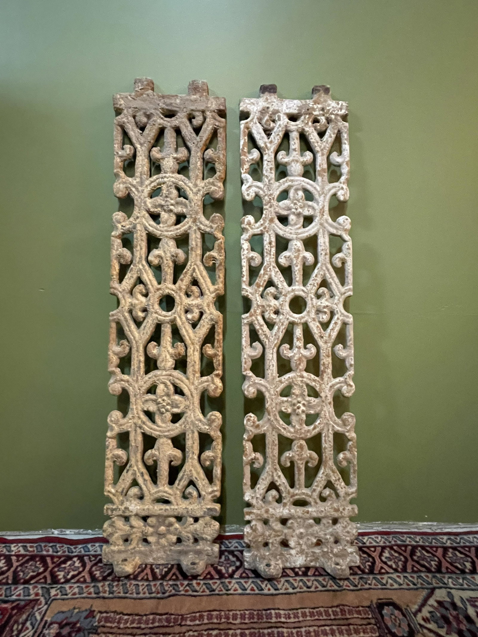 Pair Ornate 1800s Cast Iron Balusters: 34in T x 8in W
