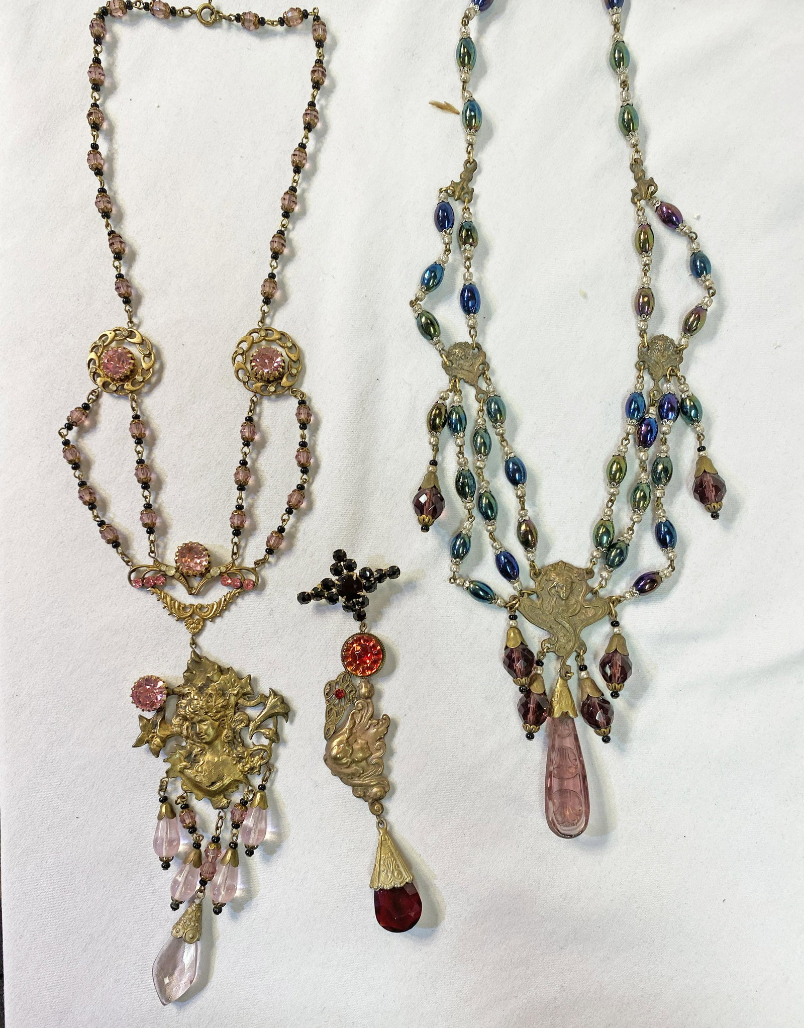 Fantasy Reproduction Czech Glass & Amethyst Necklaces: Wonderfully put together in the 1970's from original findings and Czech glass
