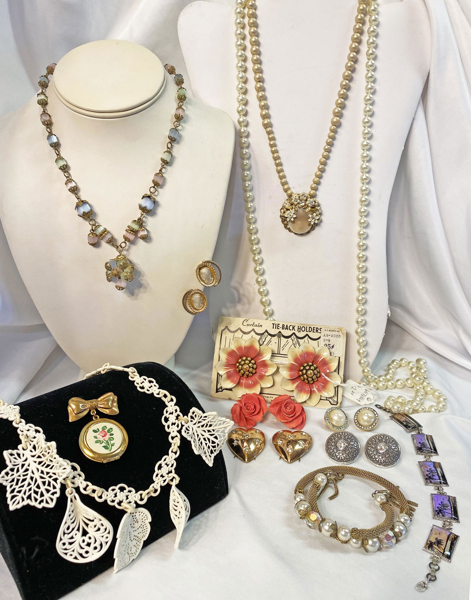 Collection 1940's jewelry Sterling butterfly bracelet: very nice collection costume jewelry