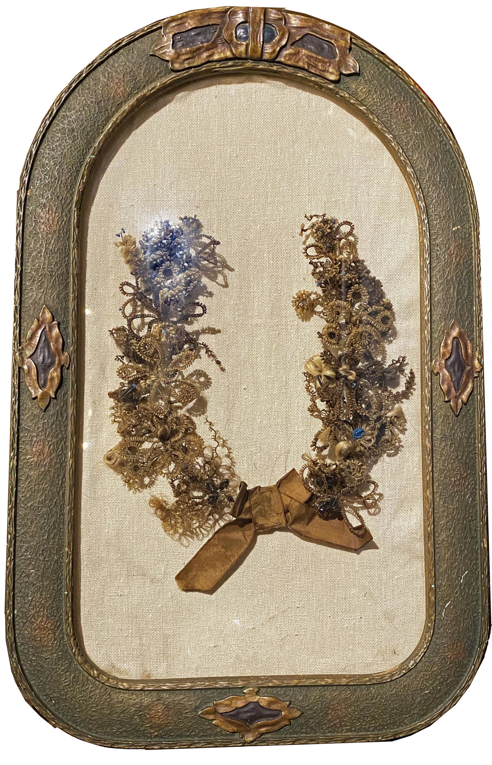 Early Victorian Mourning Wreath in Frame (1 of 2)