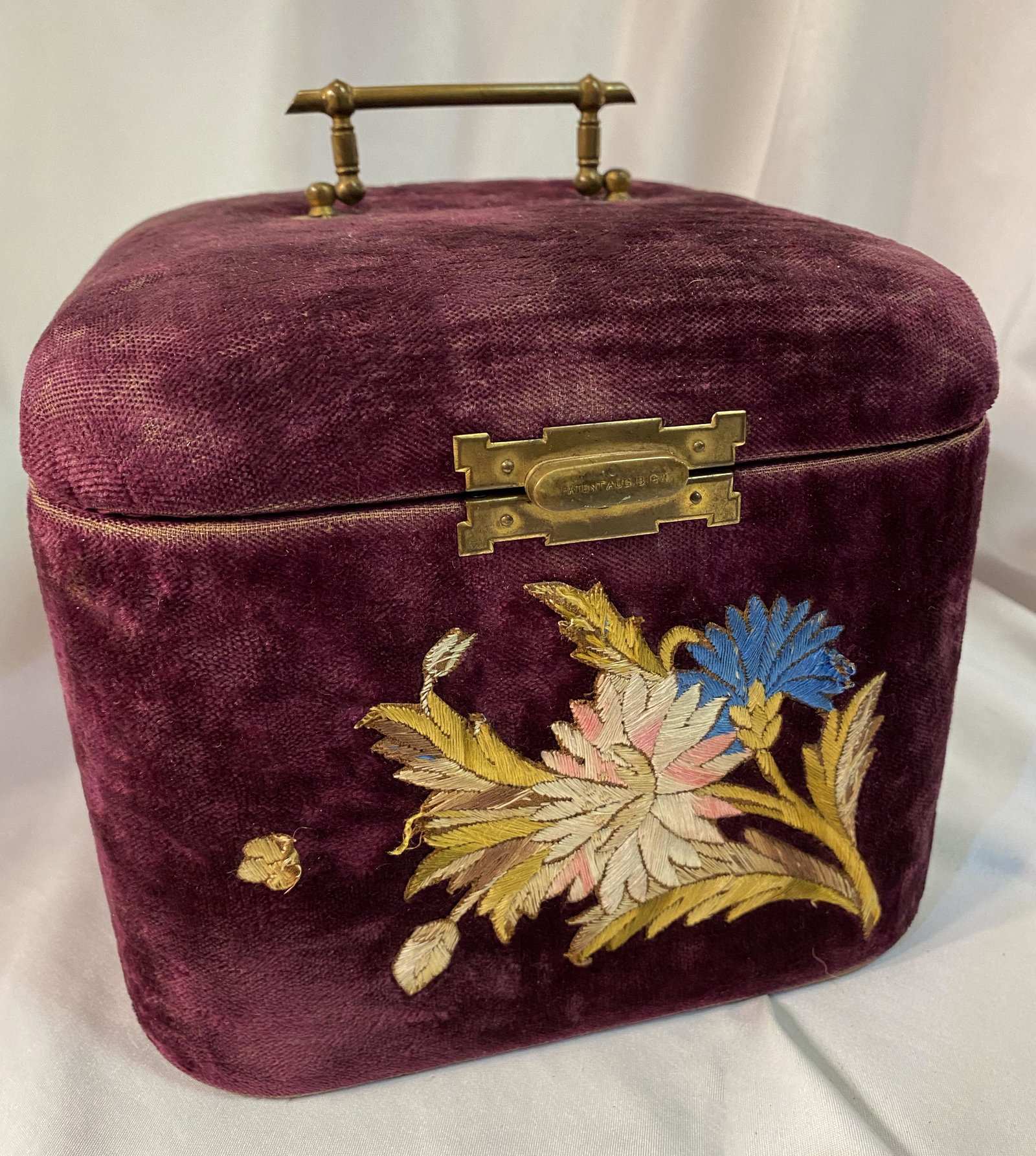Velvet and Embroidered Dresser Box: nice condition