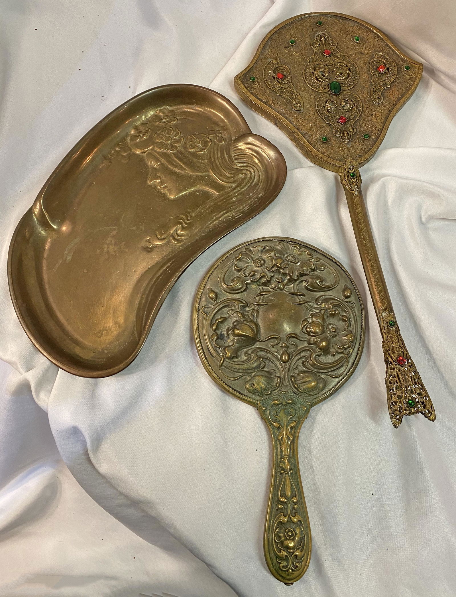 Collection of Victorian Hand Mirrors & Art Nouveau Tray (1 of 2)