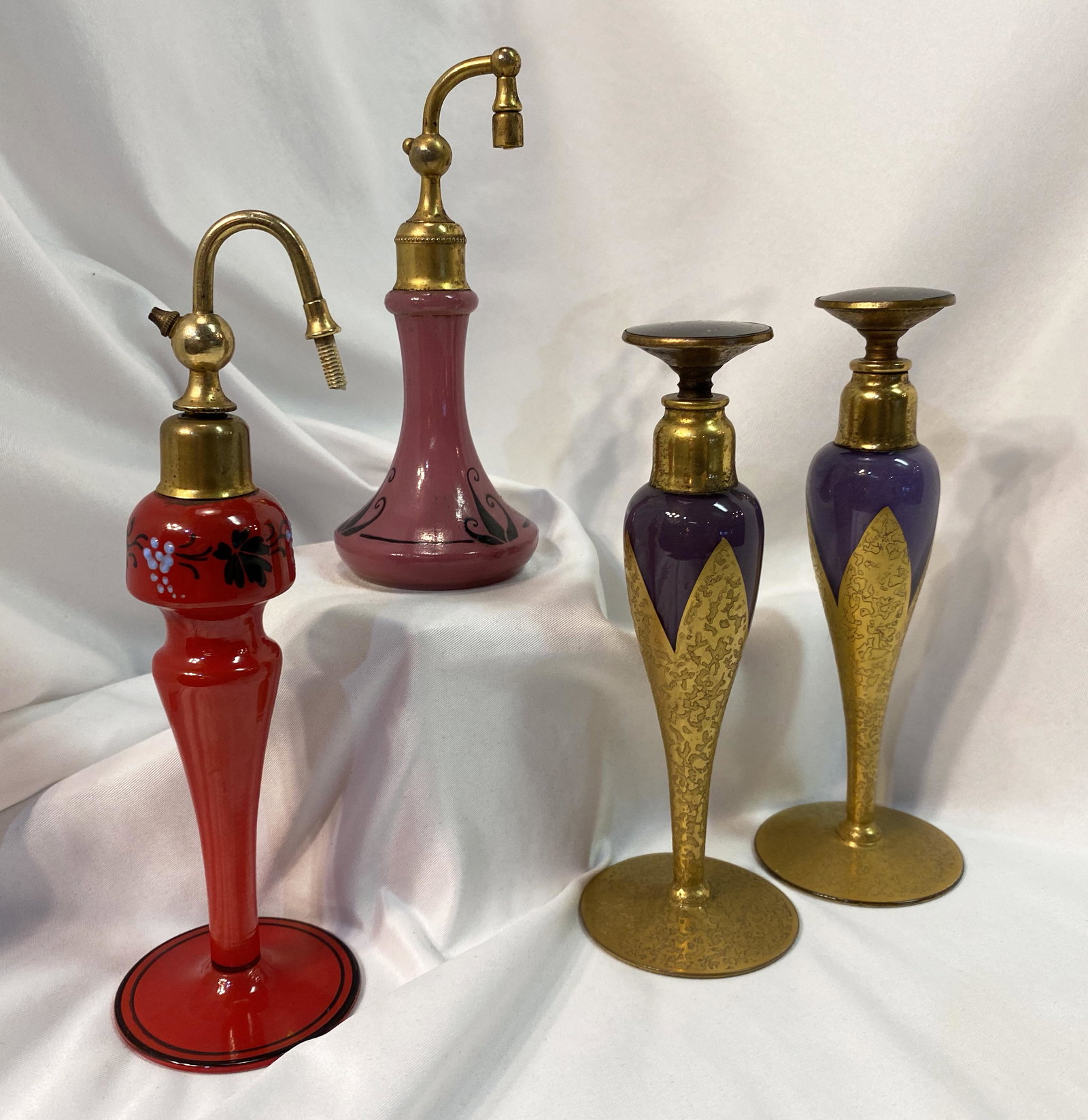 Collection Art Deco Czech Glass Red Opaque Purple Pink: 6.5 inches tallest no damage