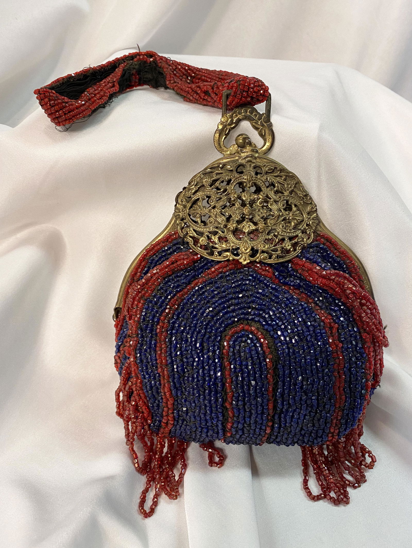 Ornate Art Deco Beaded Flapper Bag Purse red blue (1 of 2)