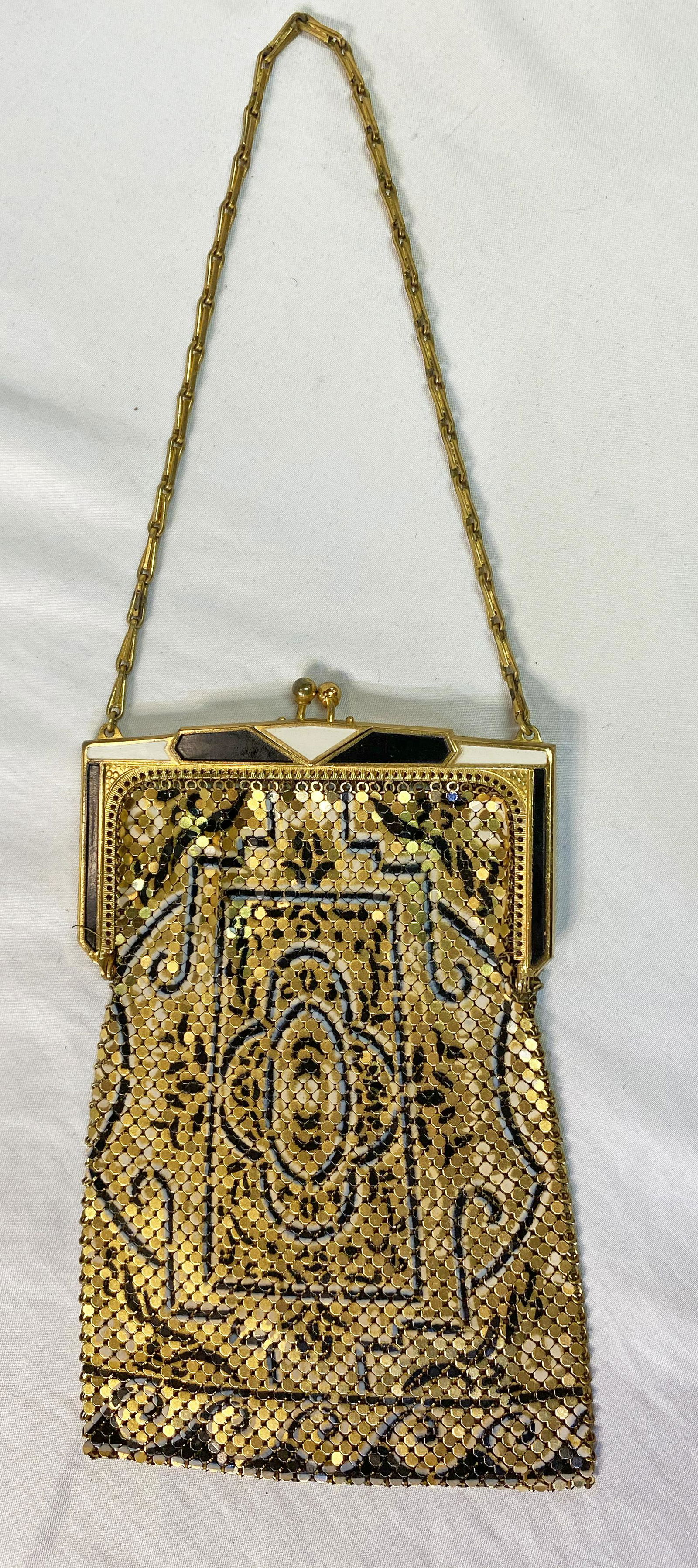 Whiting & Davis Mesh Gold Black and White Flapper Purse (1 of 4)