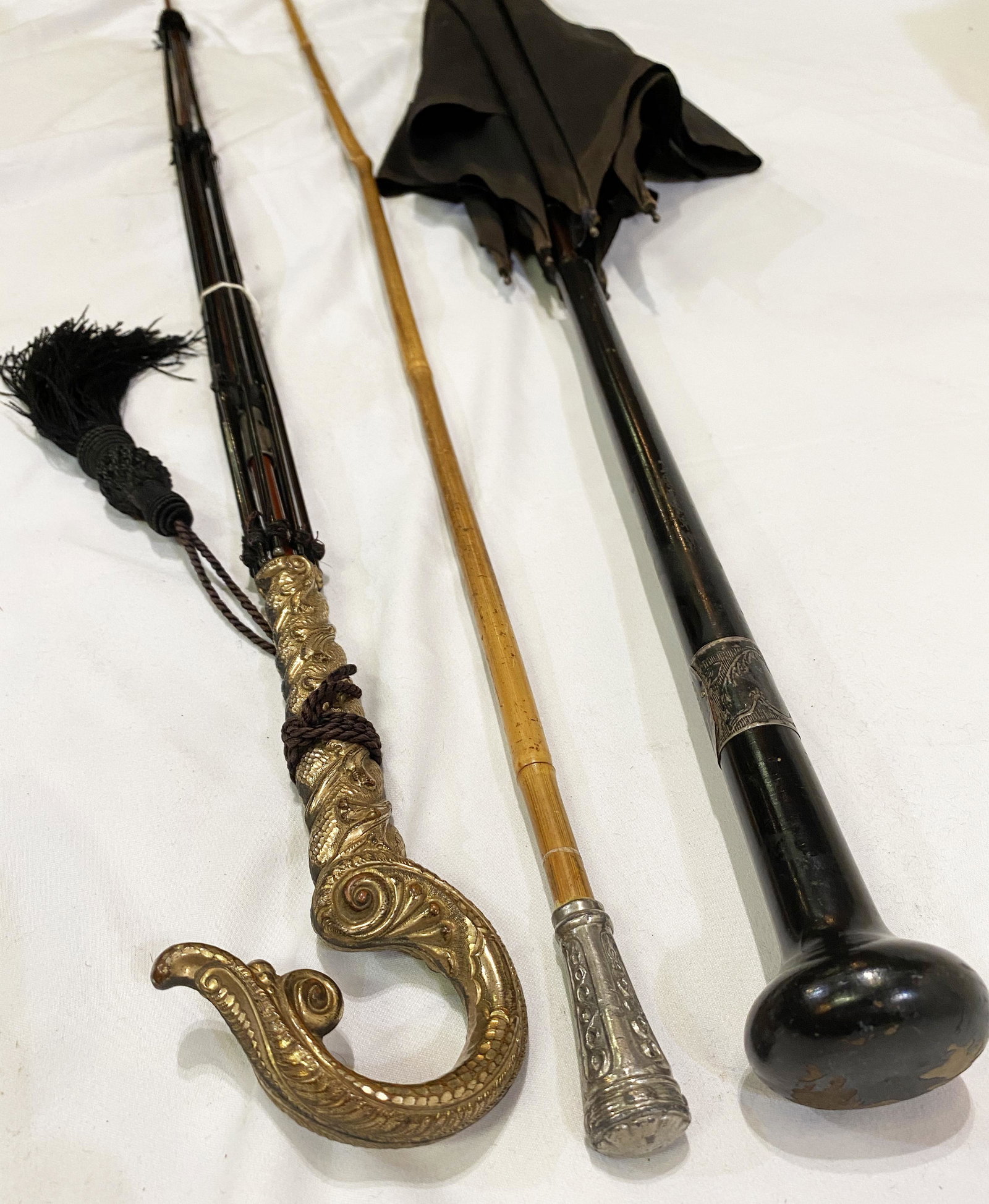 Collection Sterling Silver Fancy Handled Umbrellas: as found