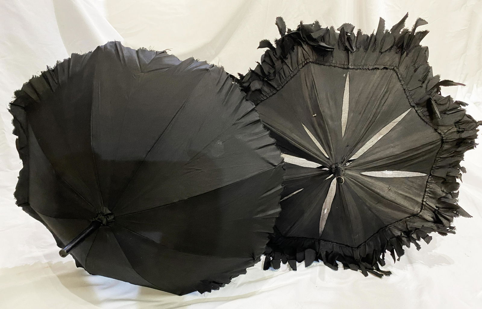 Victorian Black Folding Umbrellas Parasols: one is intact one is as is