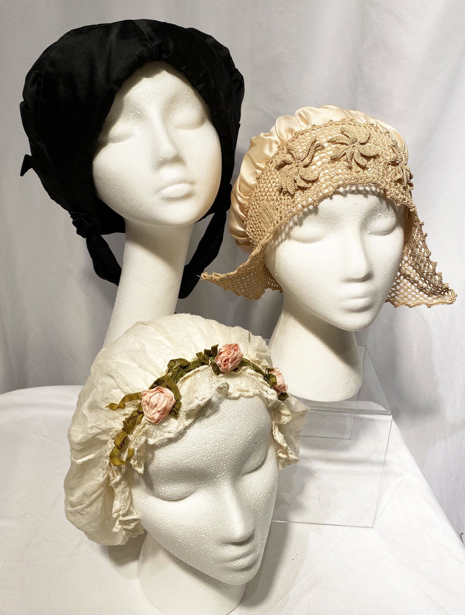 Early 20th C. Bonnet & Night Caps: nice condition for age