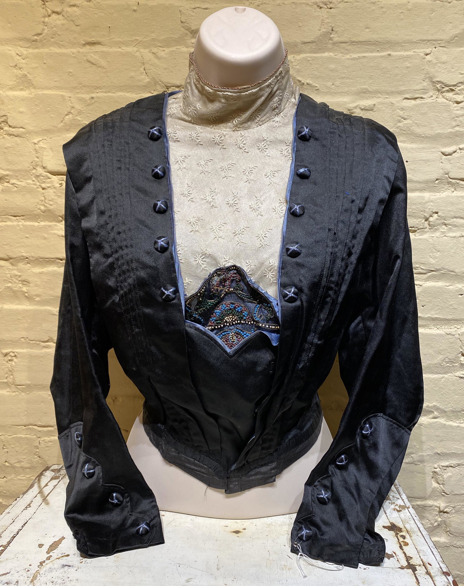 Silk Victorian Buttoned Beaded Lace Bodice: nice for age, expect a bit of wear