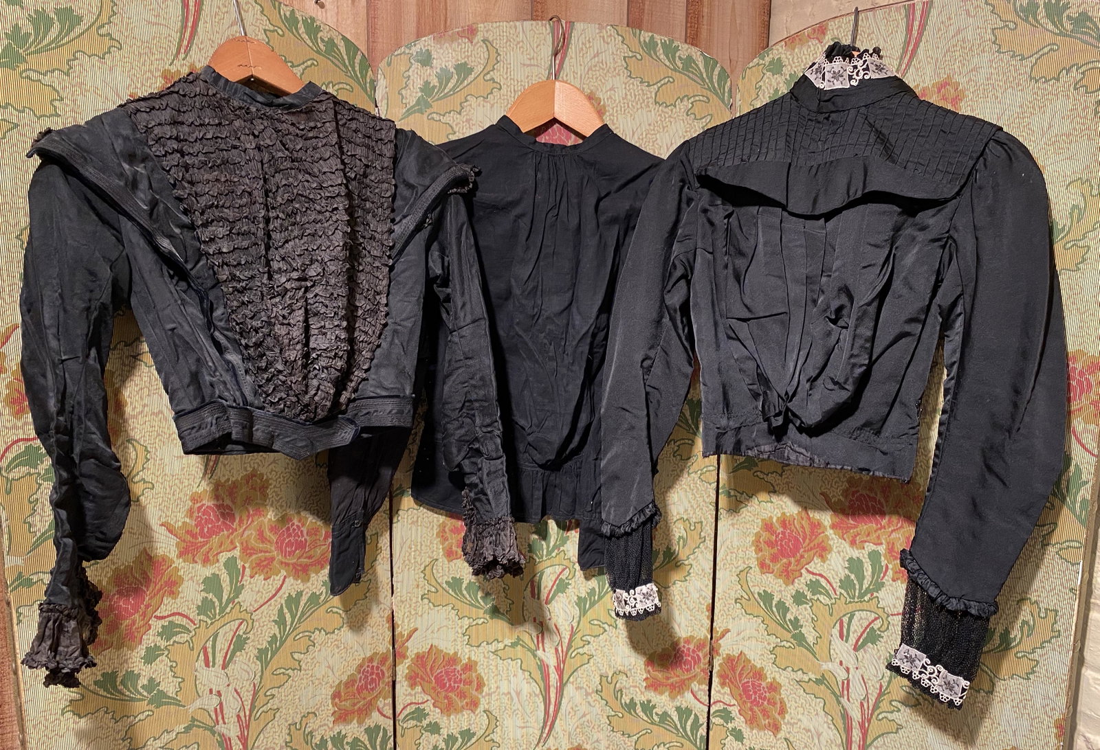 Collection 3 Ladies Victorian Mourning Bodices: Exceptional detail on each piece