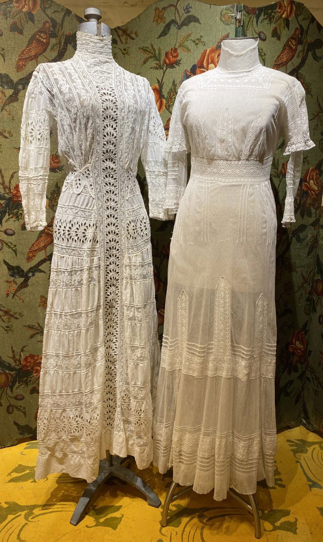 2 Ladies Victorian Edwardian Cotton Lace Dresses Museum (1 of 2)