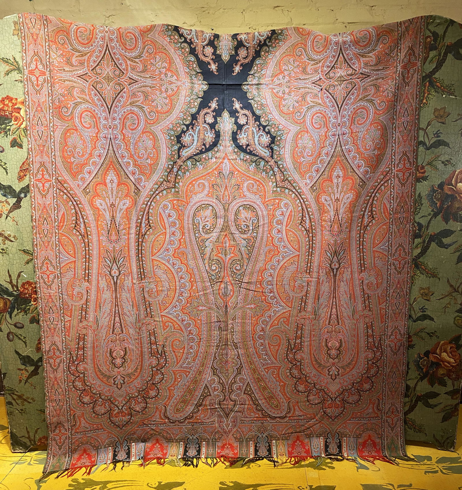 19th C. Scottish Paisley Furniture Shawl #2 very large (1 of 4)