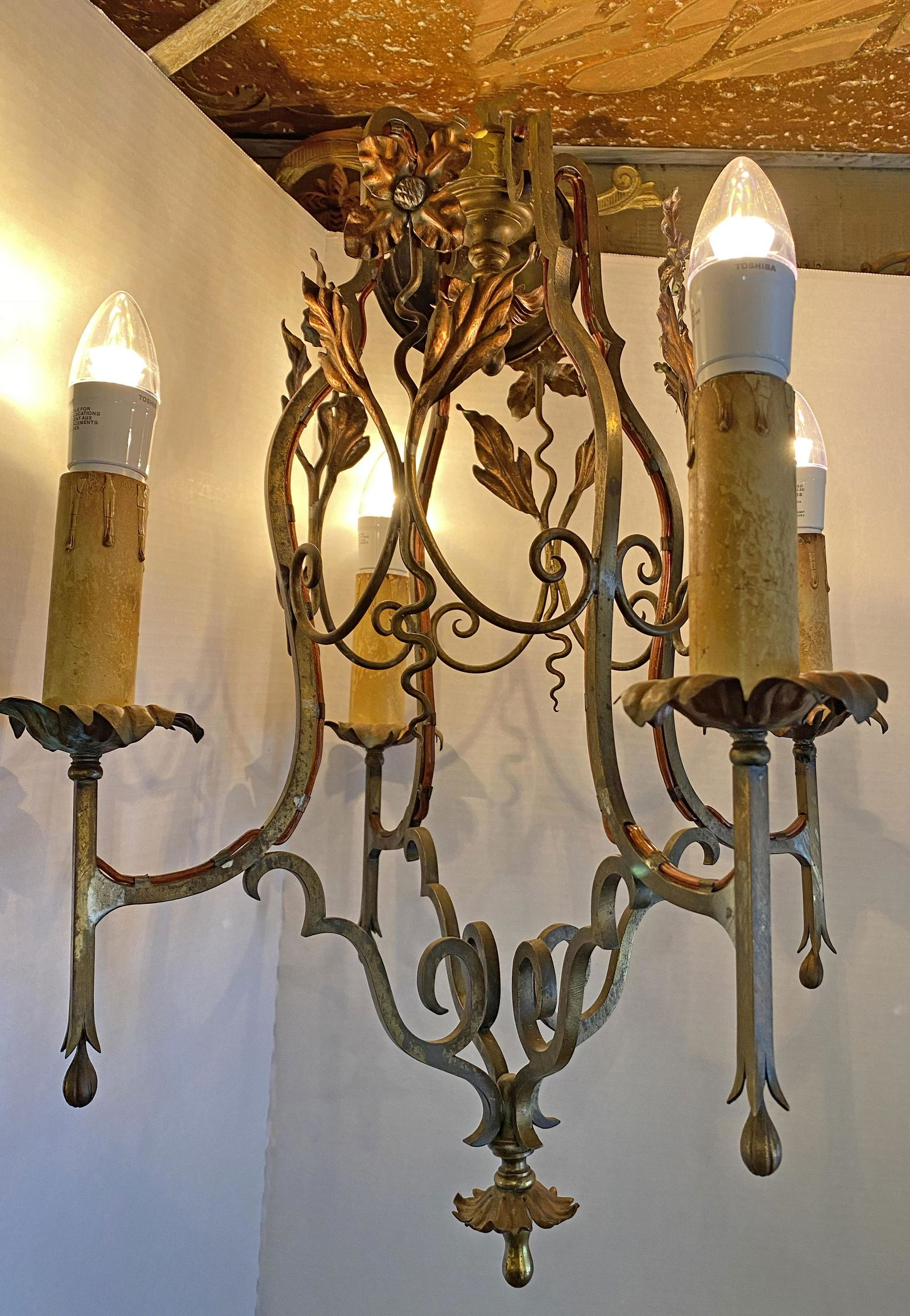 1920s Art Deco Metal Tole Chandelier (1 of 3)