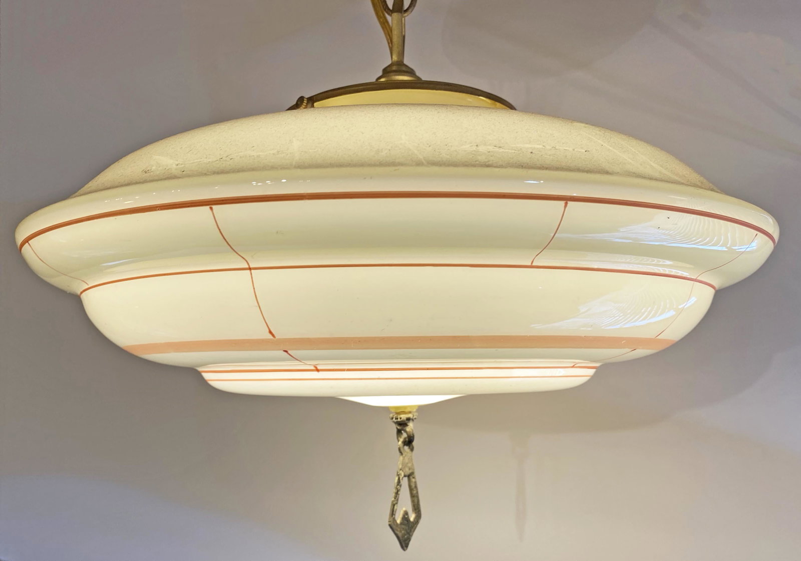 1930s Art Deco Glass Light Fixture: 16in diameter