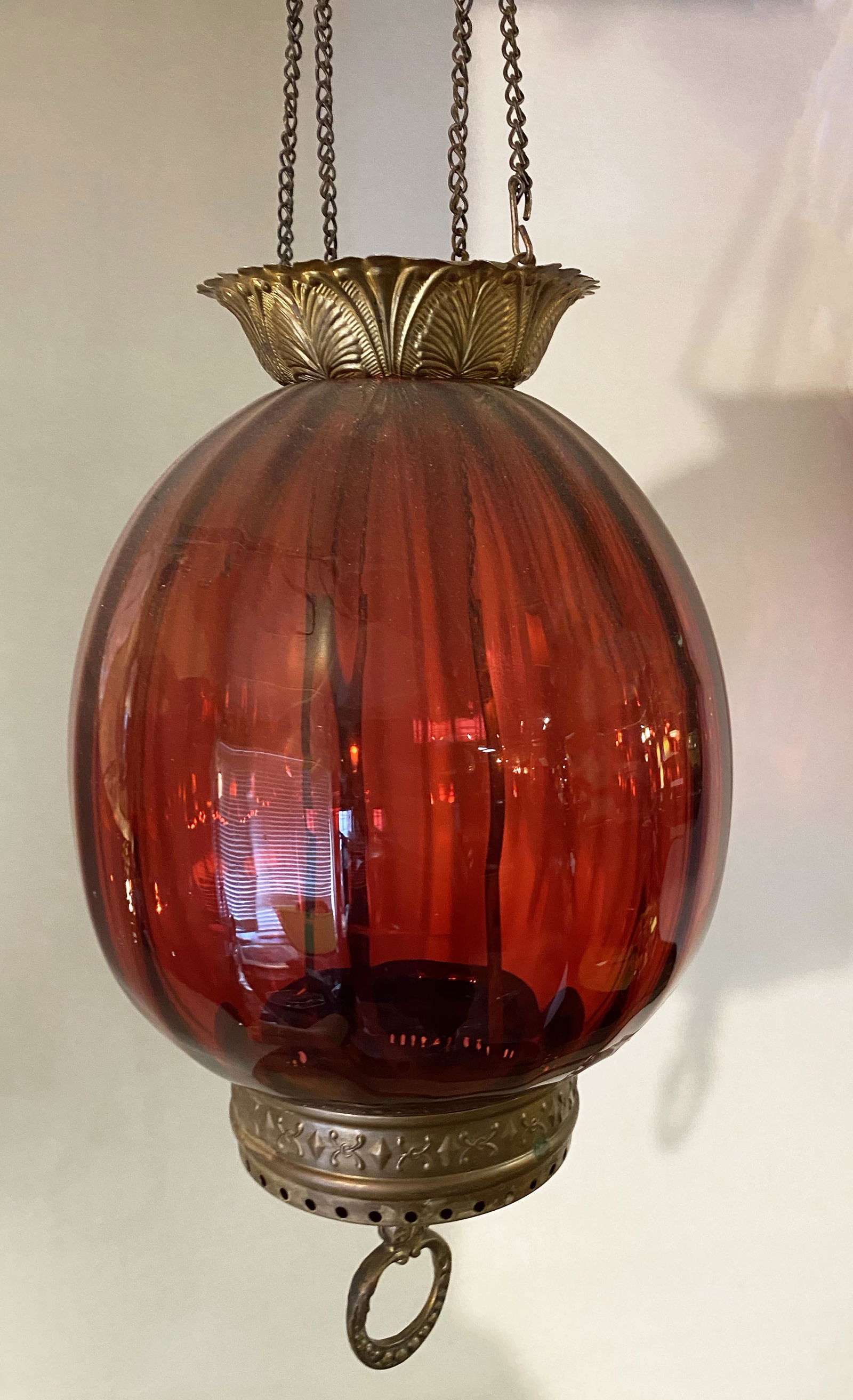Victorian Ruby Glass Pull Down Gas Light Fixture (1 of 2)