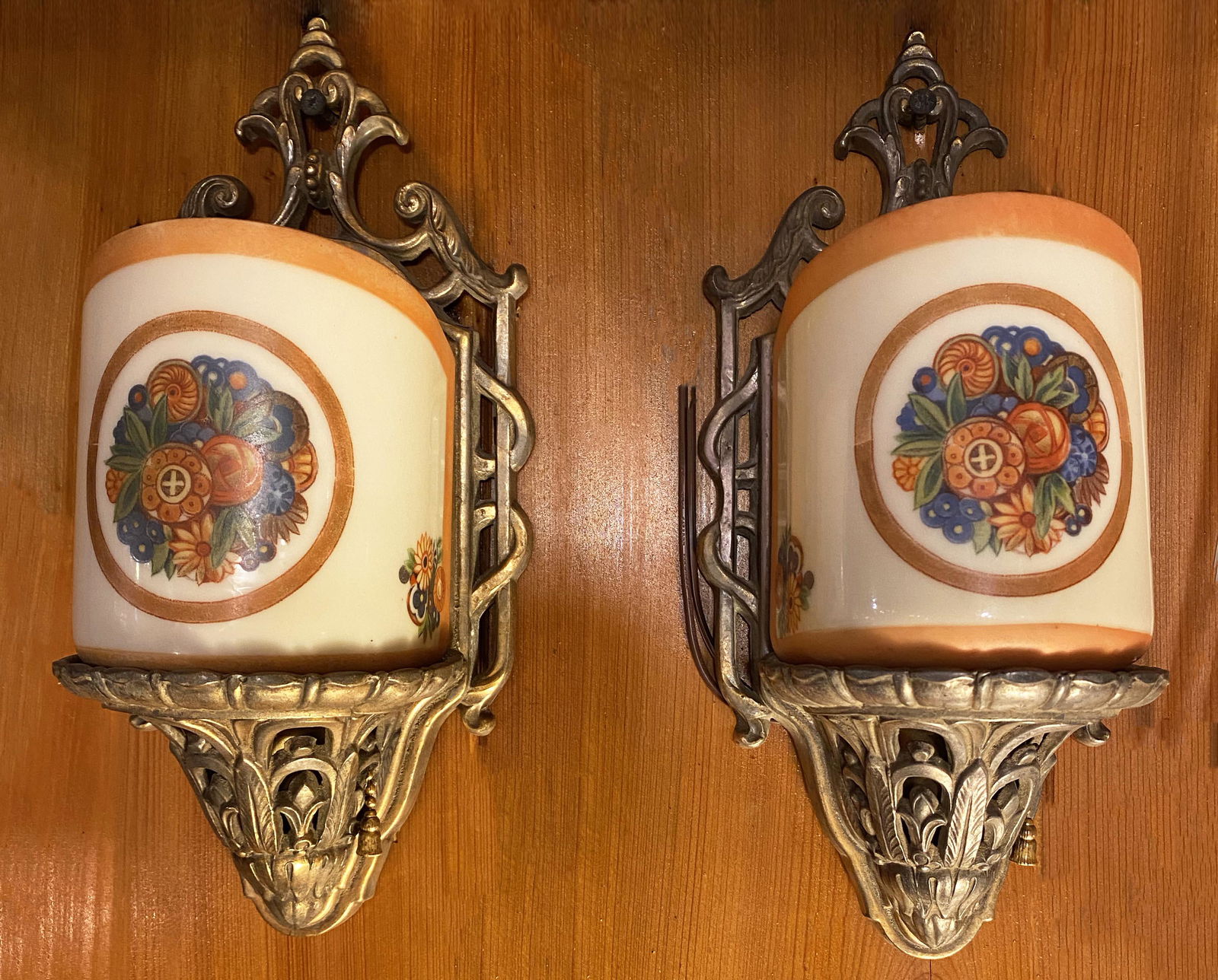 Pair Art Deco Reverse Painted Sconces (1 of 2)