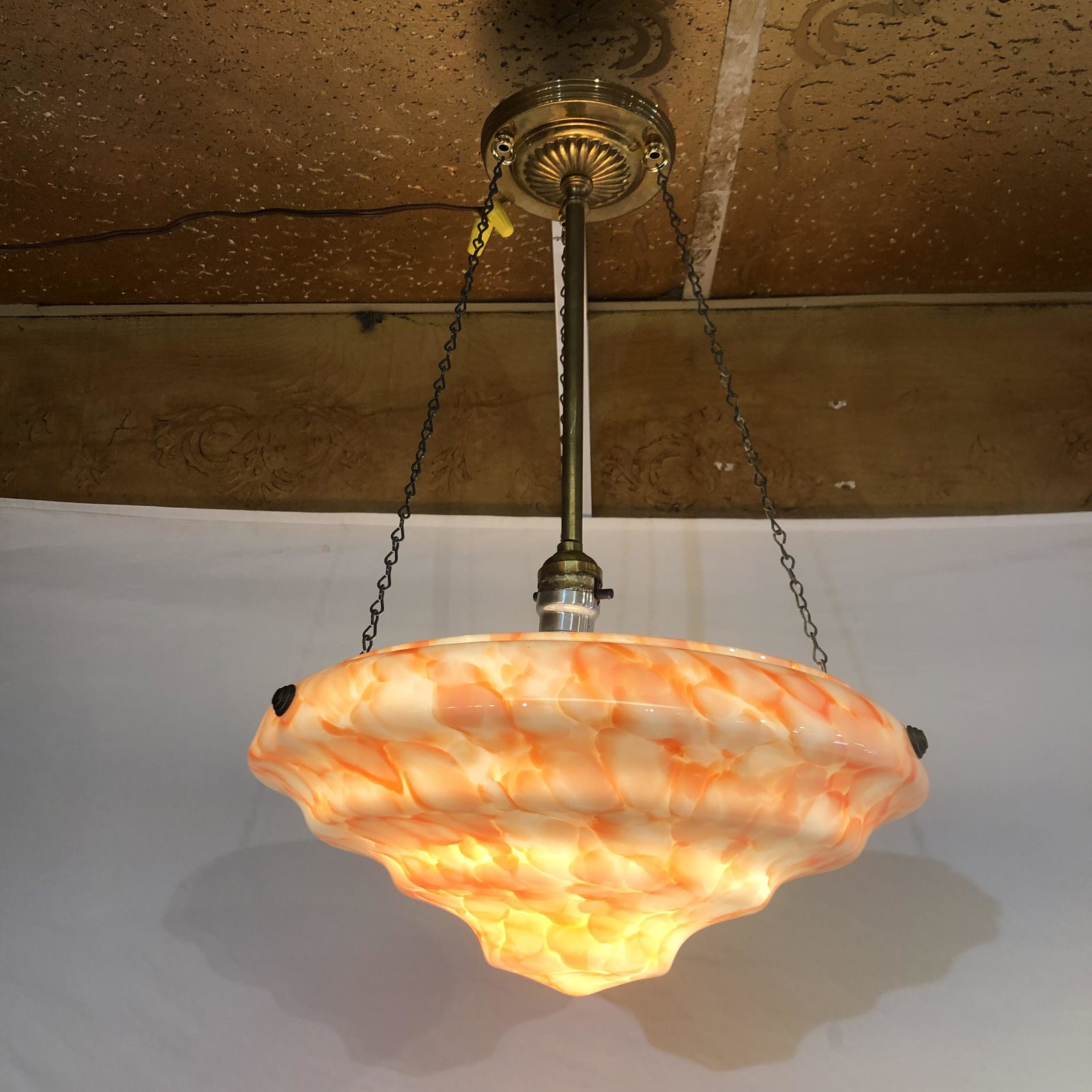 Art Deco Art Glass Hanging Shade: 13.5 in diameter by 6 inches deep ( shade only)