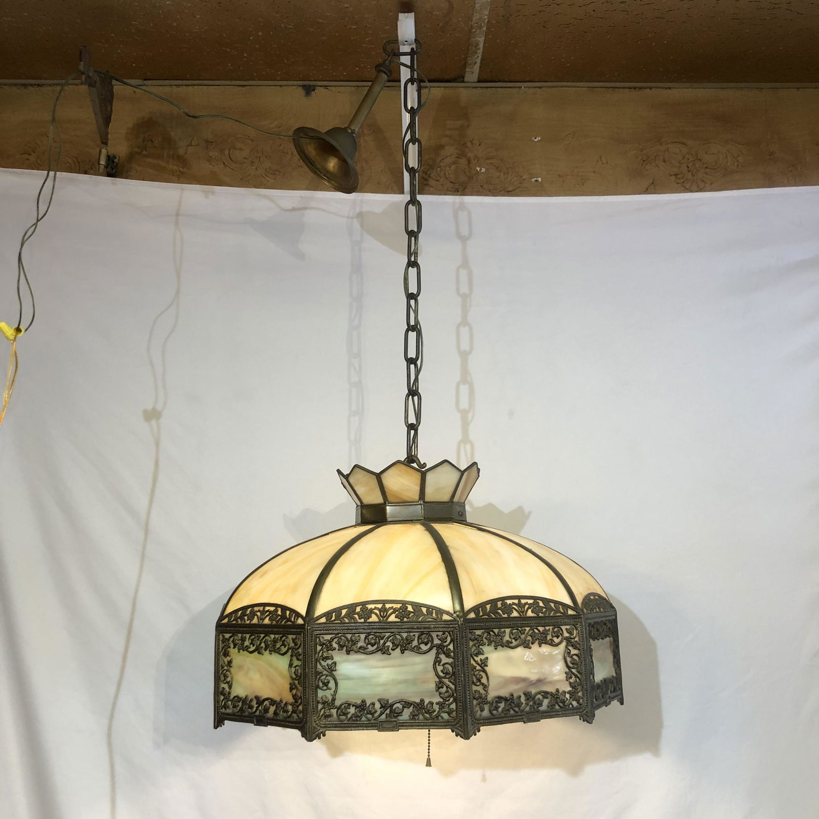 Early 20th C Stained Glass Hanging Light Fixture (1 of 9)
